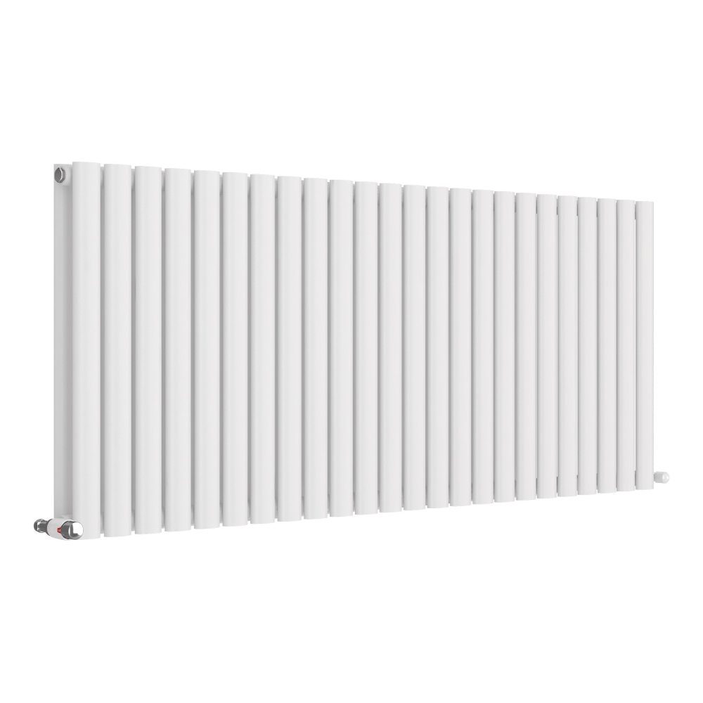 iBathUK Strata Horizontal Double Panel Oval Radiator, Wall Mounted Designer Radiator, High Heat Output, Matt Anthracite, 600 x 1440mm