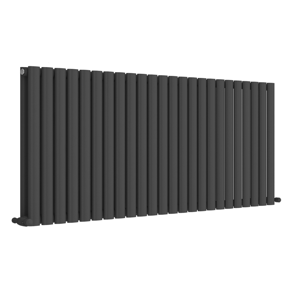 iBathUK Strata Horizontal Double Panel Oval Radiator, Wall Mounted Designer Radiator, High Heat Output, Matt Anthracite, 600 x 1440mm