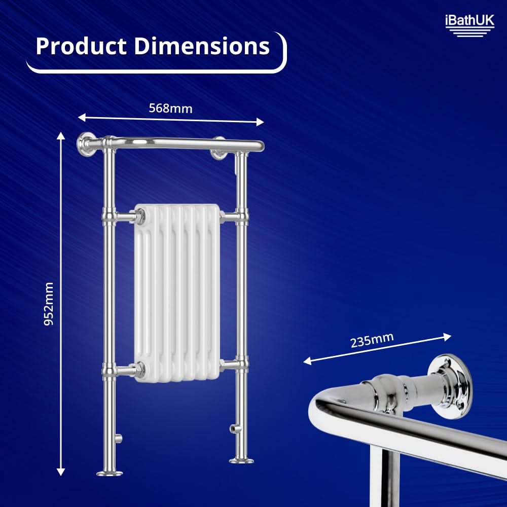 Traditional Vertical Heated Towel Radiator - Chrome/White