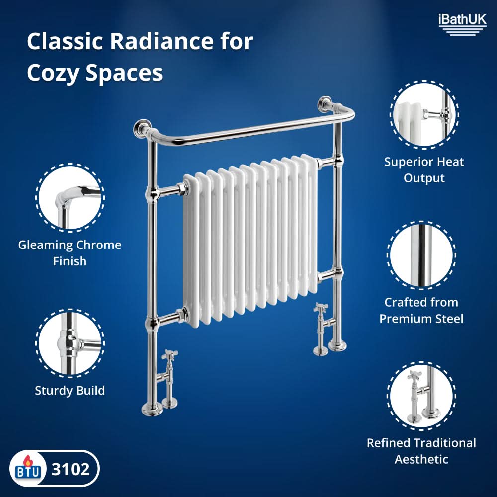 Traditional Vintage Vertical Heated Towel Rail - Chrome/White