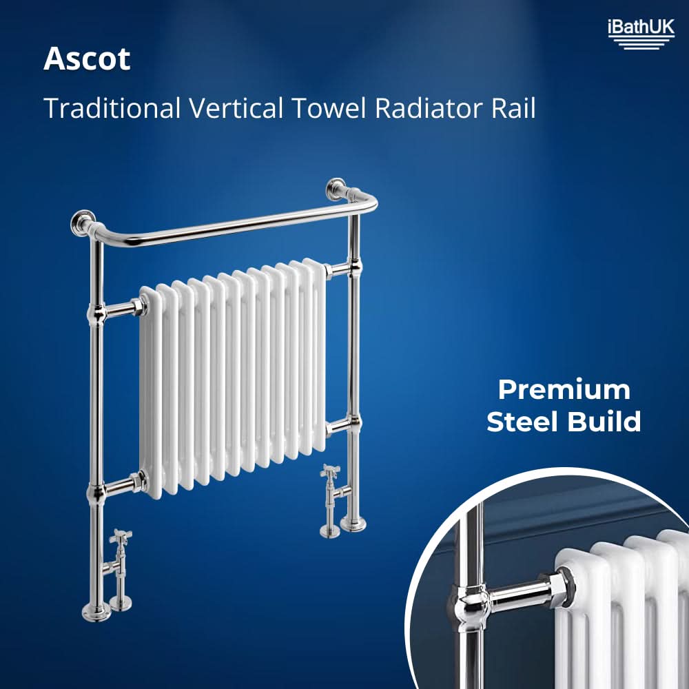 Traditional Vintage Vertical Heated Towel Rail - Chrome/White