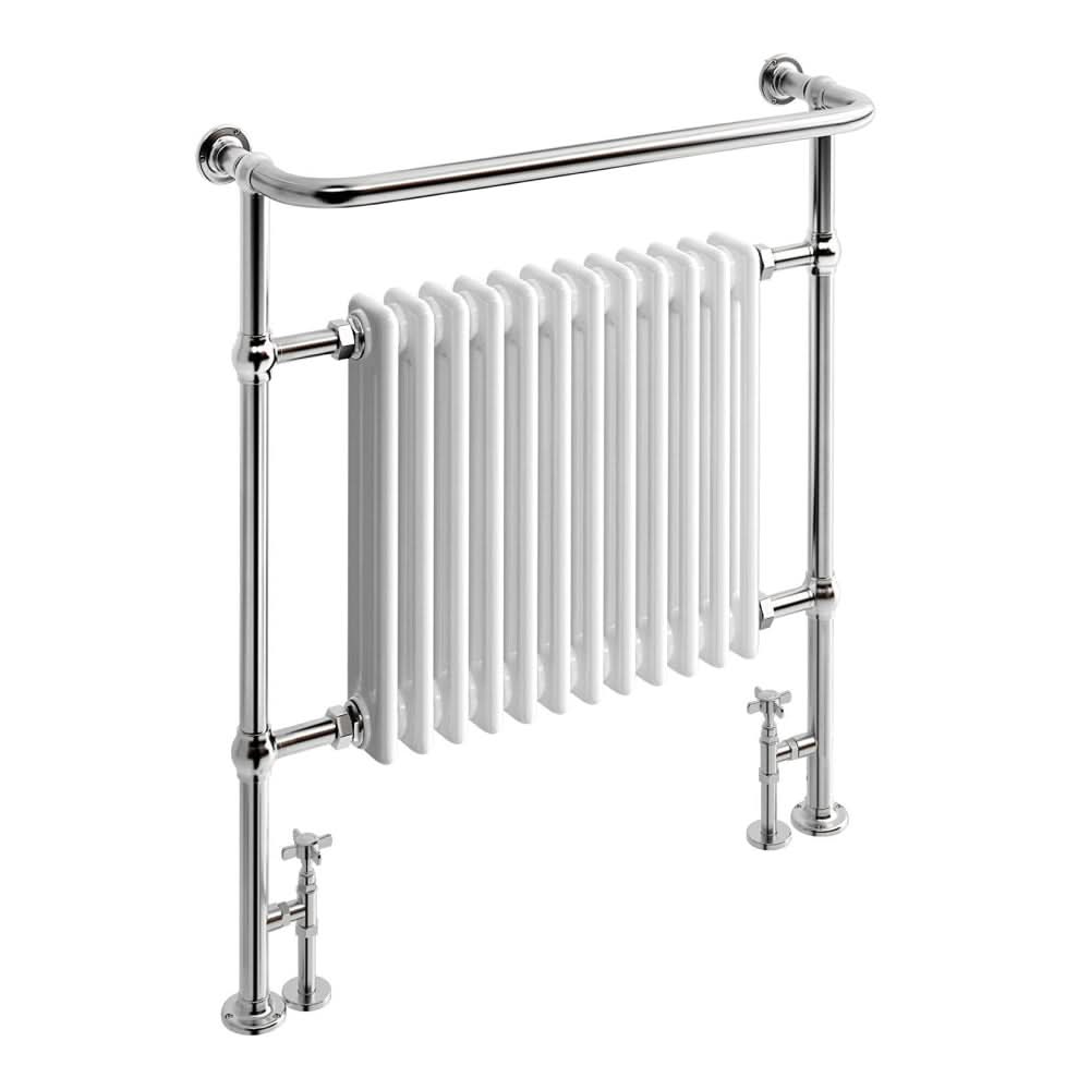 Traditional Vintage Vertical Heated Towel Rail - Chrome/White