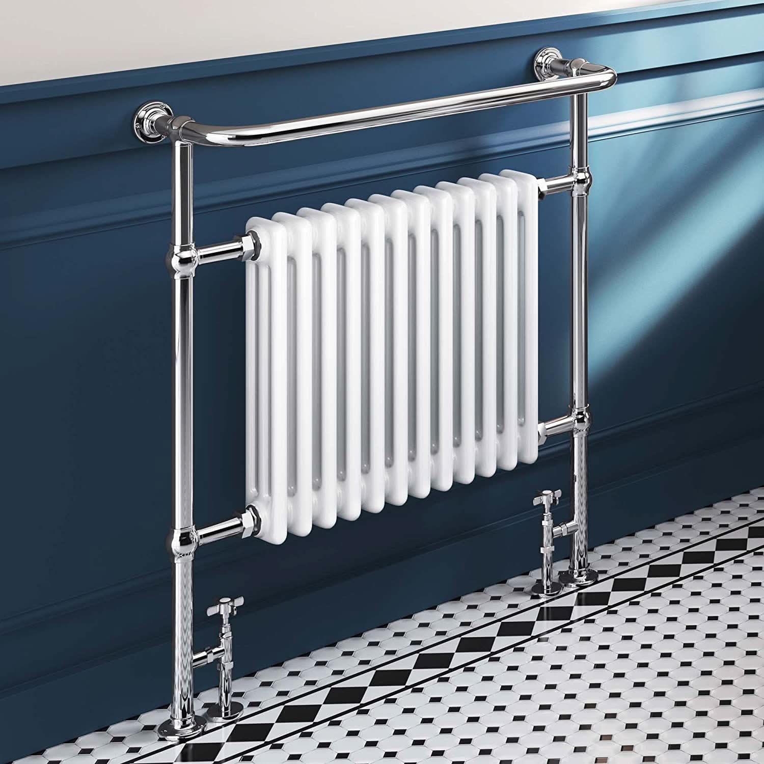 Traditional Vintage Vertical Heated Towel Rail - Chrome/White