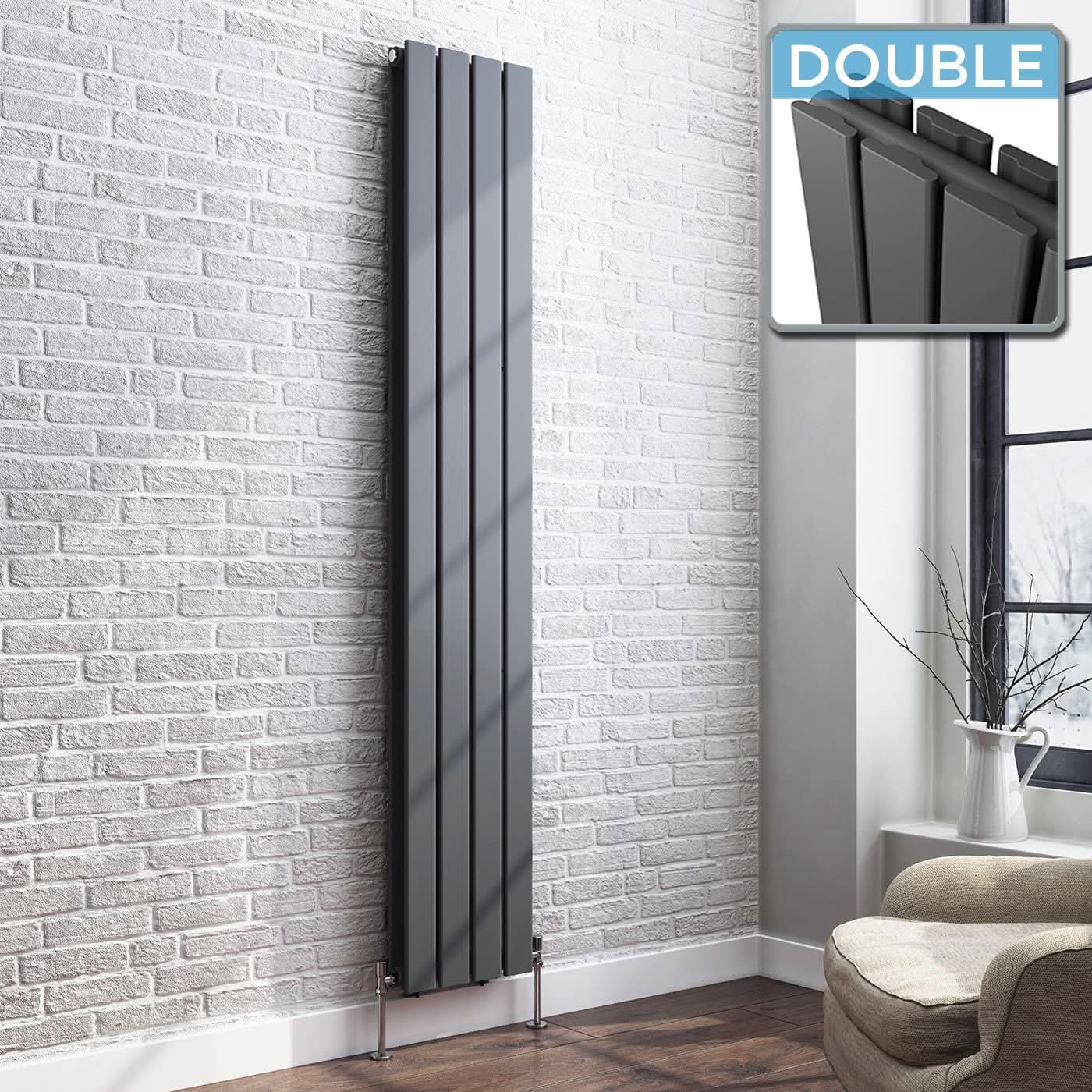 iBathUK Apex Vertical Double Slim Flat Panel Radiator, Designer Radiator, Vertical Radiators
