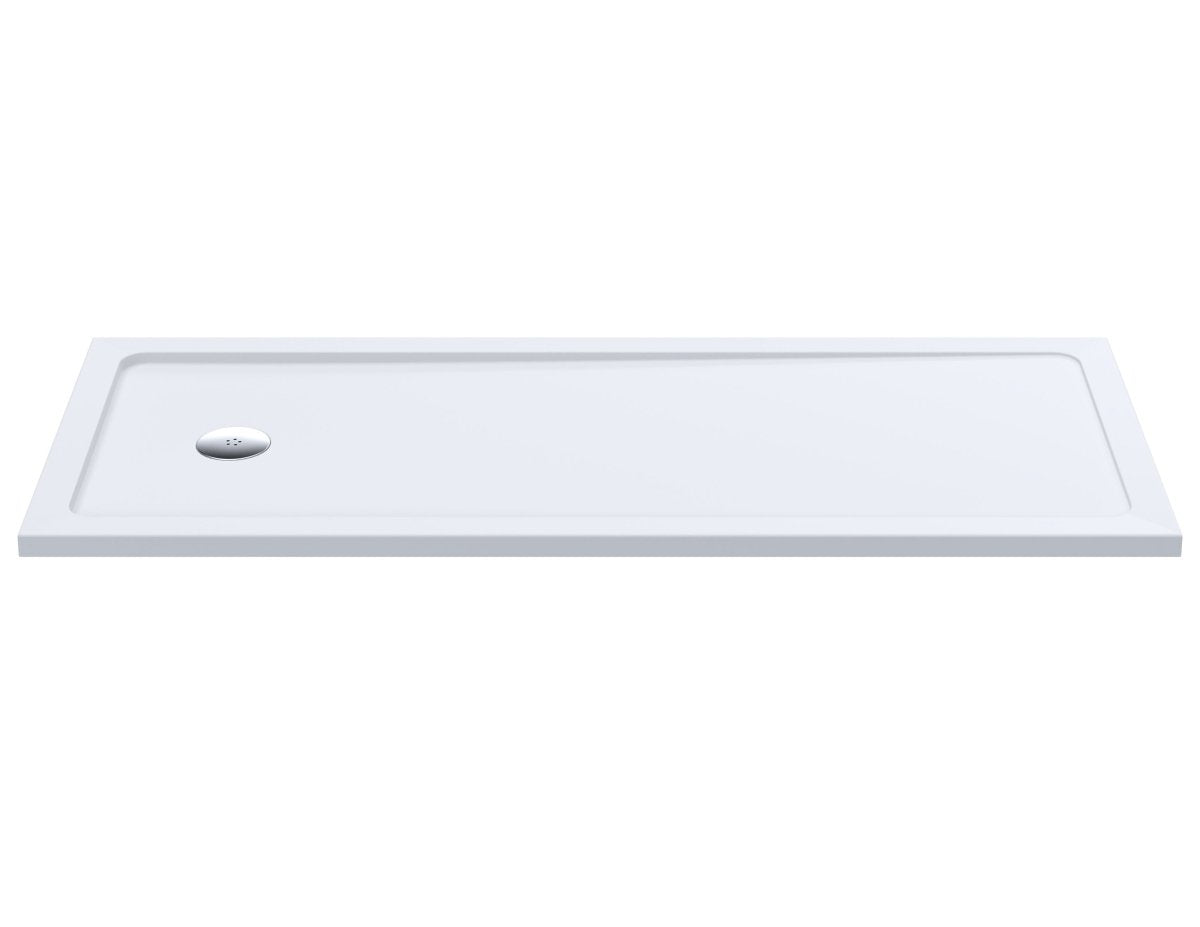 Nuie Bath Replacement Slimline Rectangular Shower Tray, Lightweight Pearlstone Matrix with End Waste Hole in White, 1700 x 700mm