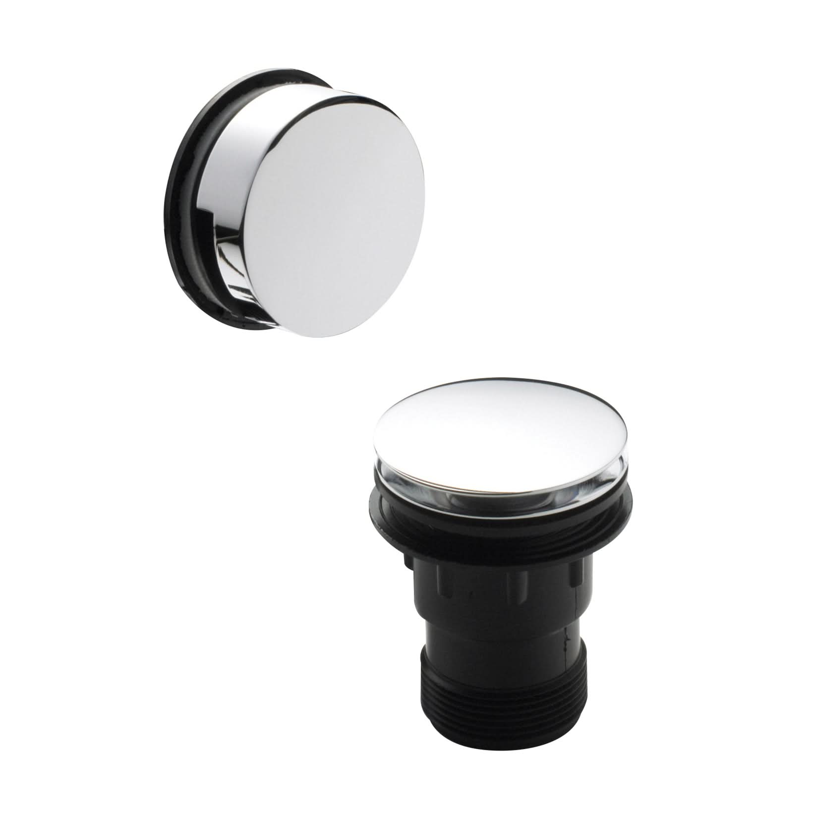 Nuie Inset Bath Push Button Waste, Durable Brass Designer Bathroom Accessory with Minimalist Overflow for Inset Baths, Chrome