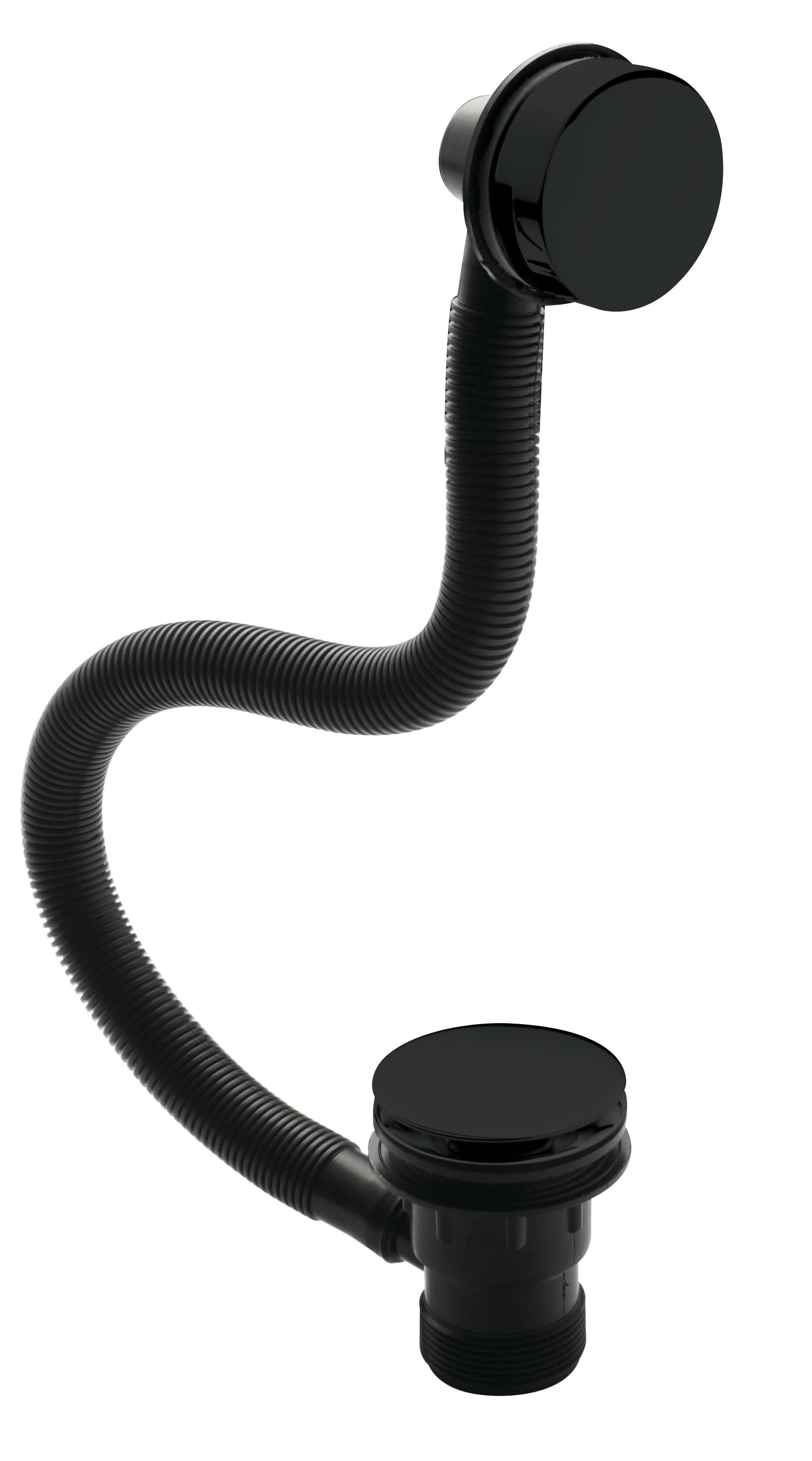 Nuie Inset Bath Push Button Waste, Durable Brass Designer Bathroom Accessory with Minimalist Overflow for Inset Baths, Matt Black