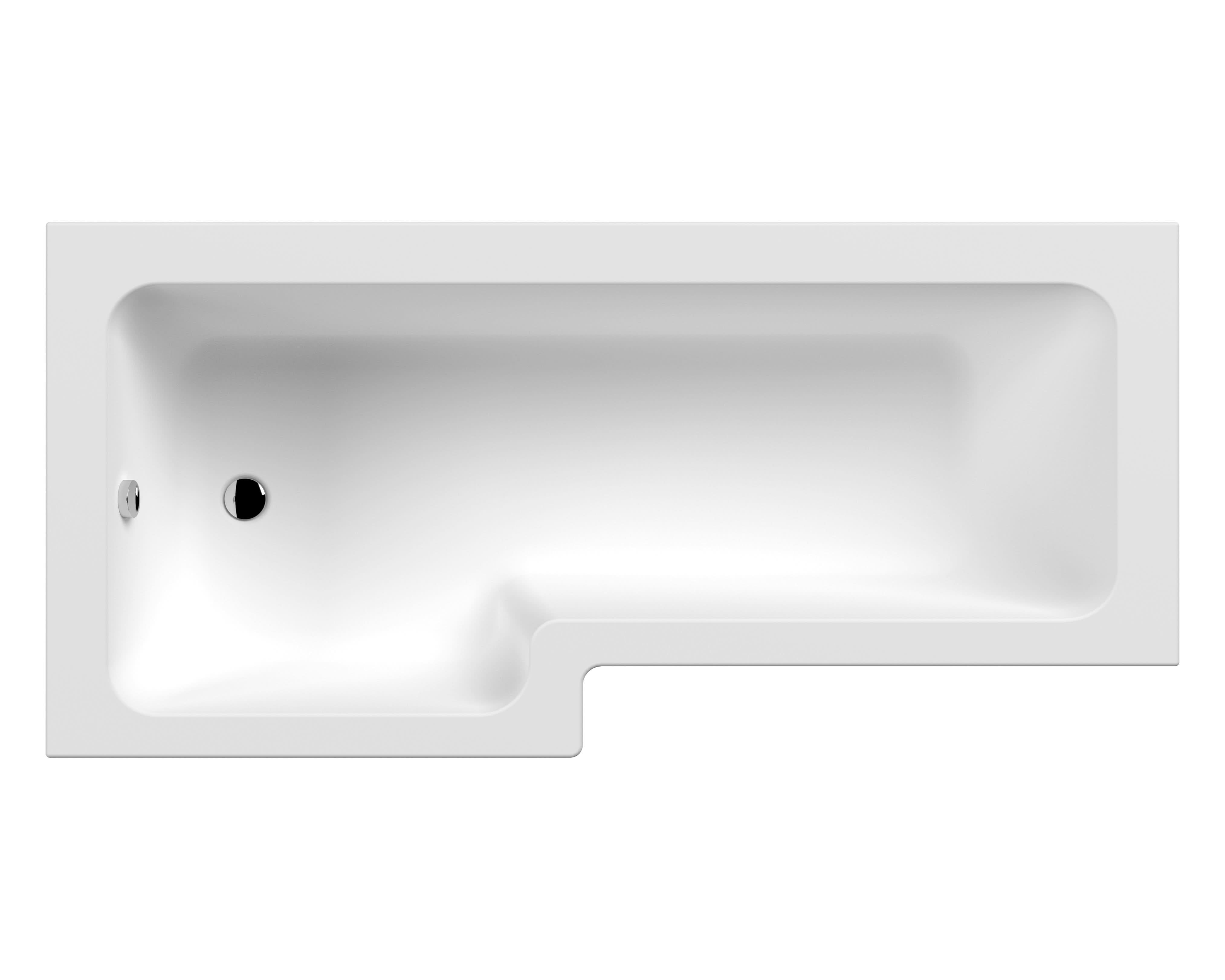 Nuie Left Hand Square Shower Bath with Legs, Acrylic Modern Deep Soaking L Shape Bath Tub, Space-Saving Design in White, 1800mm