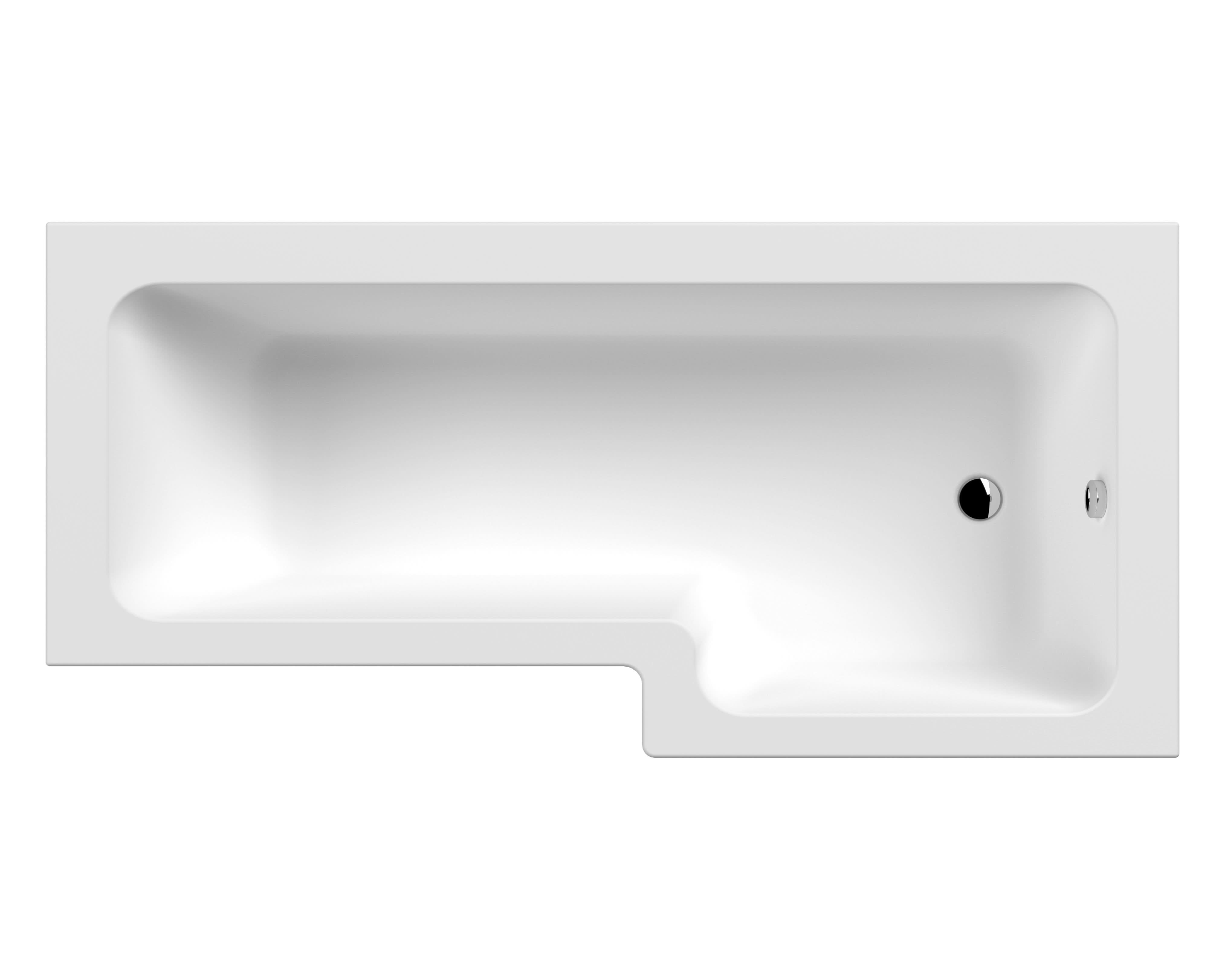 Nuie Right Hand Square Shower Bath with Legs, Acrylic Modern Deep Soaking L Shape Bath Tub, Space-Saving Design in White, 1800mm
