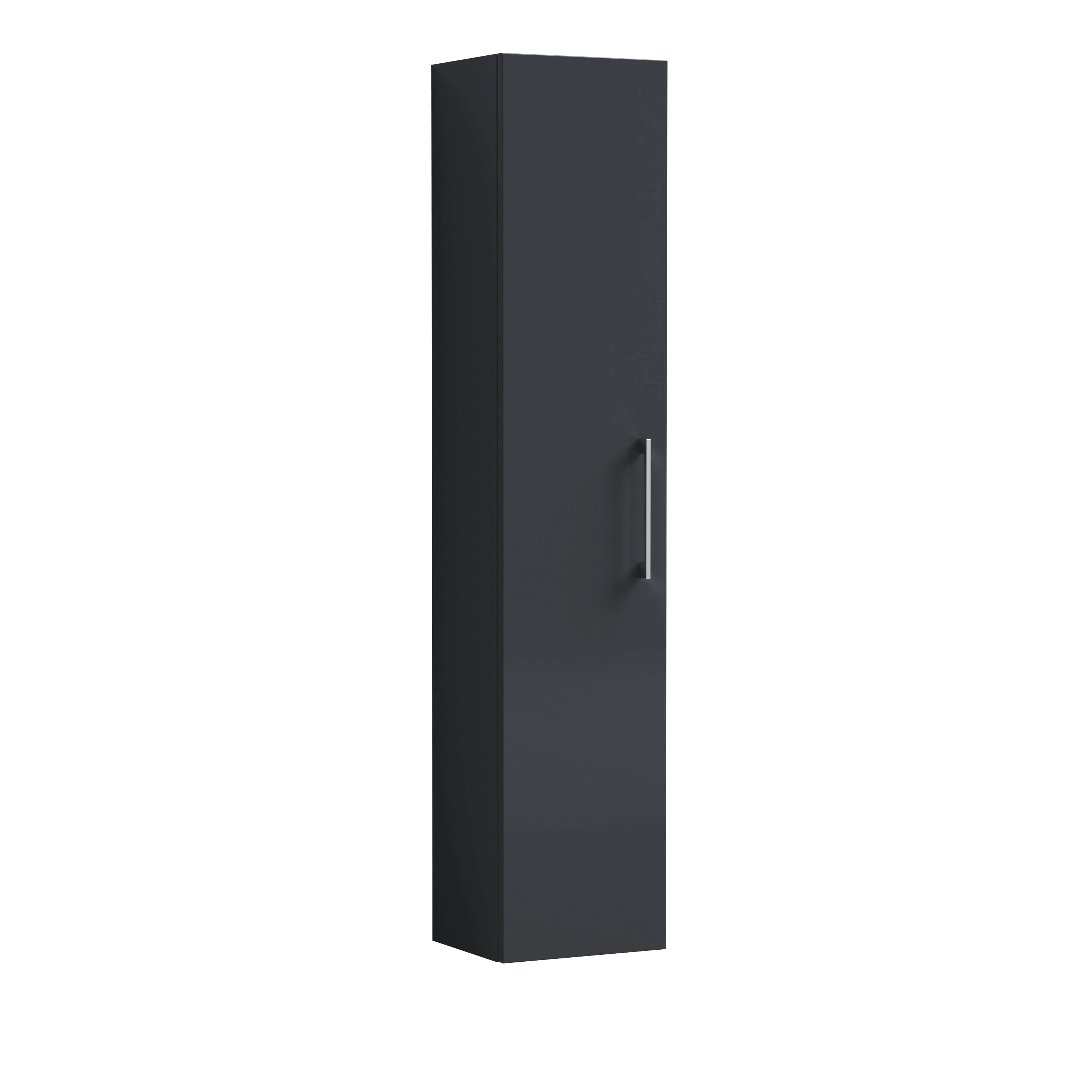 Nuie Arno Tall Wall Hung Unit Single Door, Durable Soft Close Door with 3 Shelves with D-Shape Handle in Soft Black, 300mm