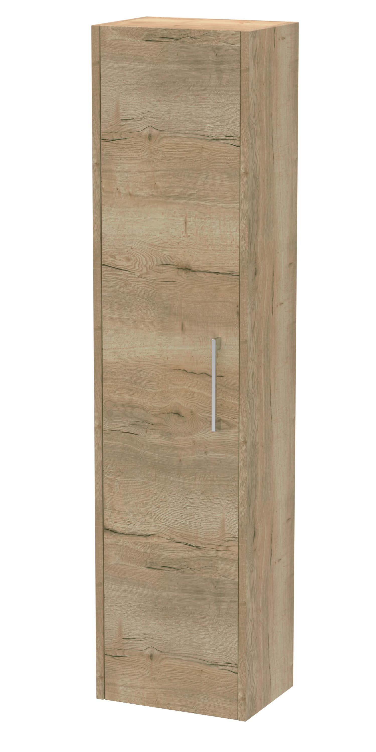 Hudson Reed Juno Wall Mounted Single Door Tall Unit, Modern Bathroom Storage Cabinet with D-Shape Handle in Autumn Oak, 350mm