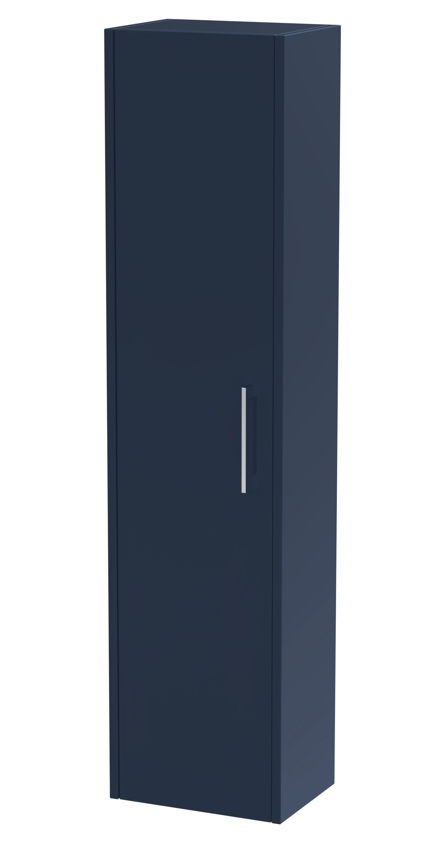 Hudson Reed Juno Wall Mounted Single Door Tall Unit, Modern Bathroom Storage Cabinet with D-Shape Handle in Indigo Blue, 350mm