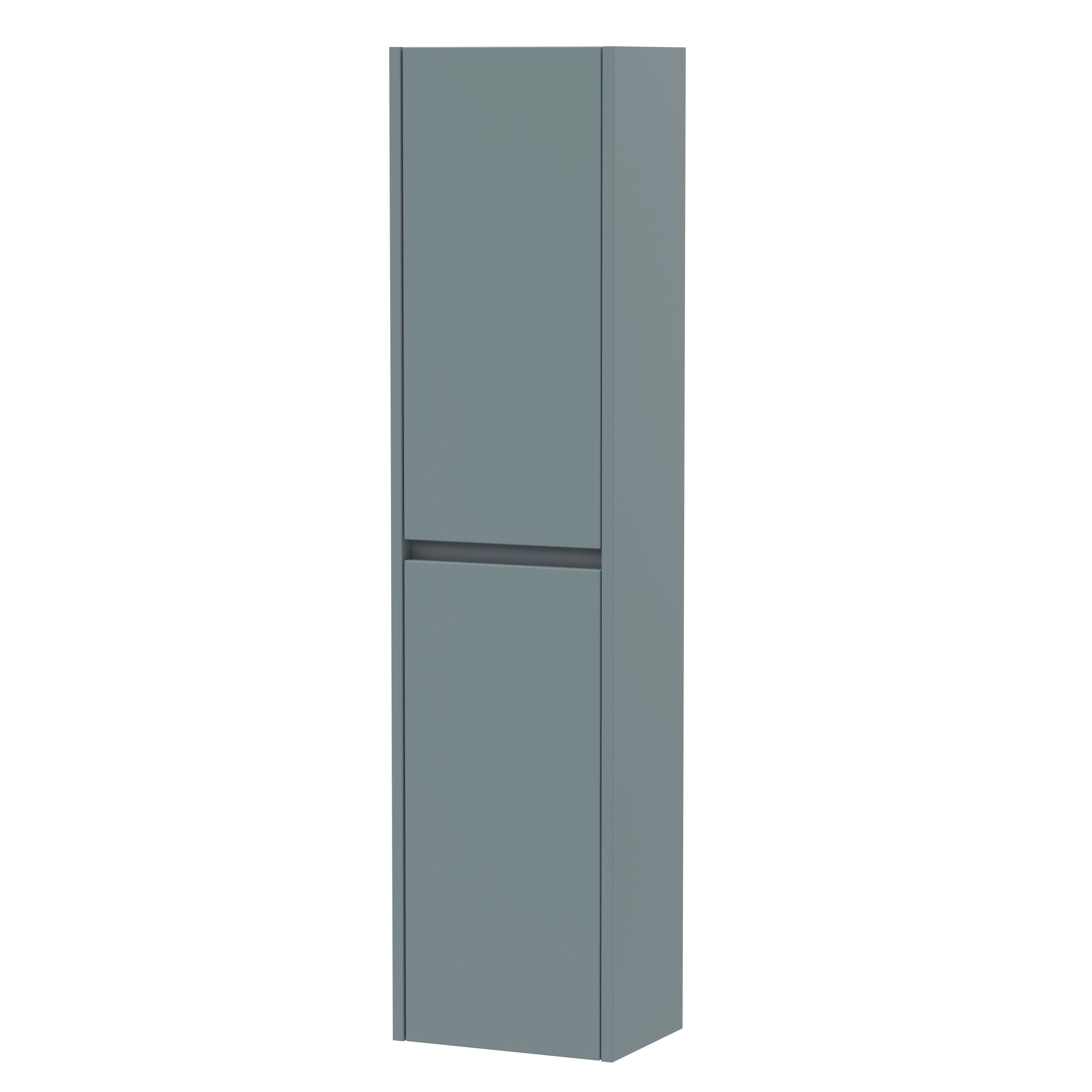 Nuie Havana Tall Wall Hung Unit 2-Door, Soft Close Handless Bathroom Storage Cabinet in Coastal Grey, 1433 x 350 x 255mm