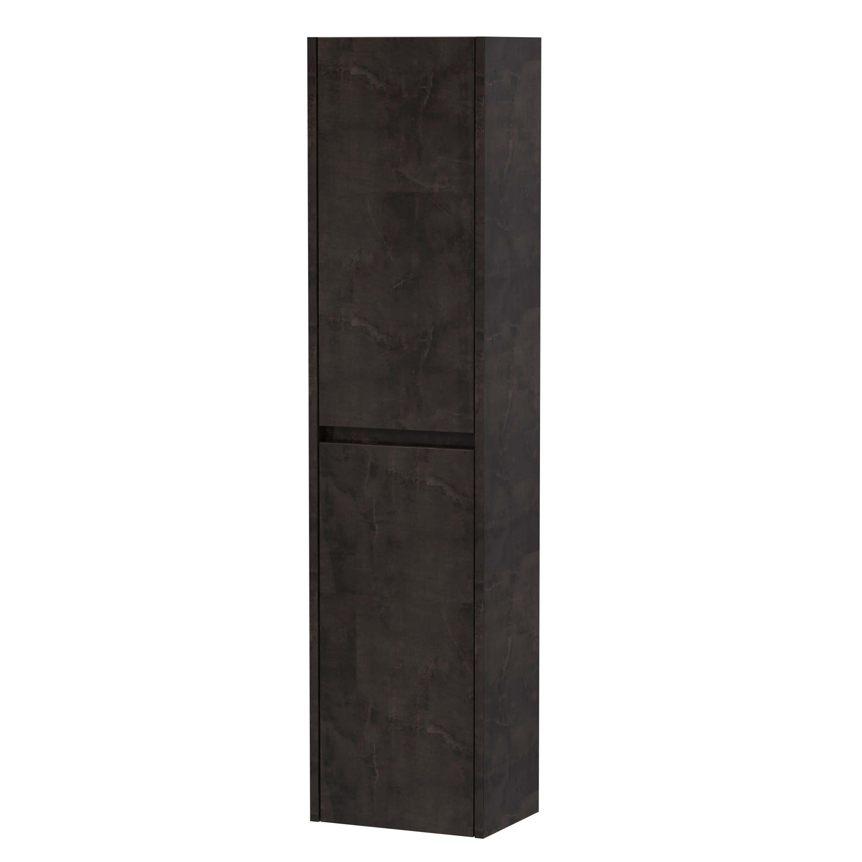 Nuie Havana Tall Wall Hung Unit 2-Door, Soft Close Handless Bathroom Storage Cabinet in Metallic Slate, 1433 x 350 x 255mm