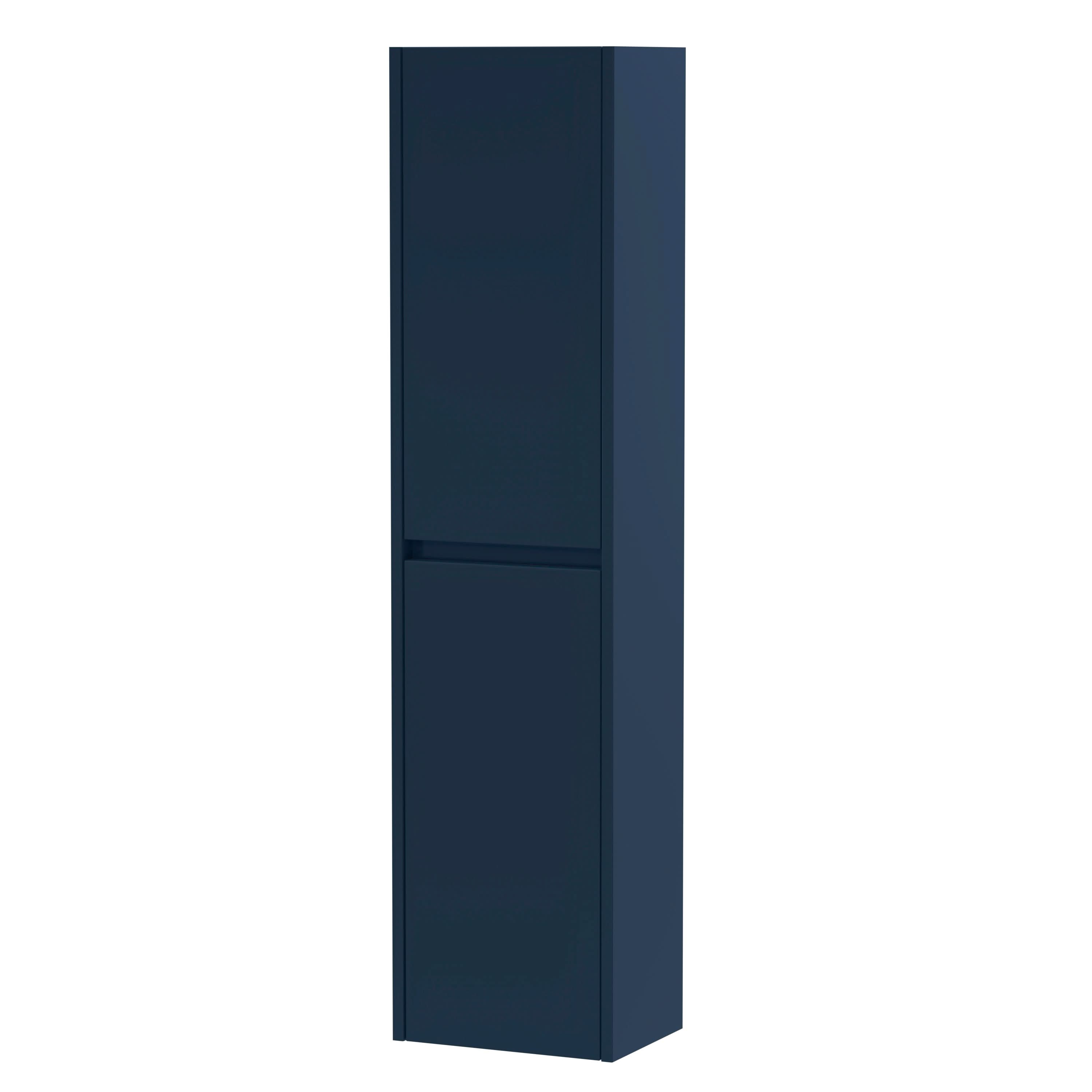 Nuie Havana Tall Wall Hung Unit 2-Door, Soft Close Handless Bathroom Storage Cabinet in Indigo Blue, 1433 x 350 x 255mm