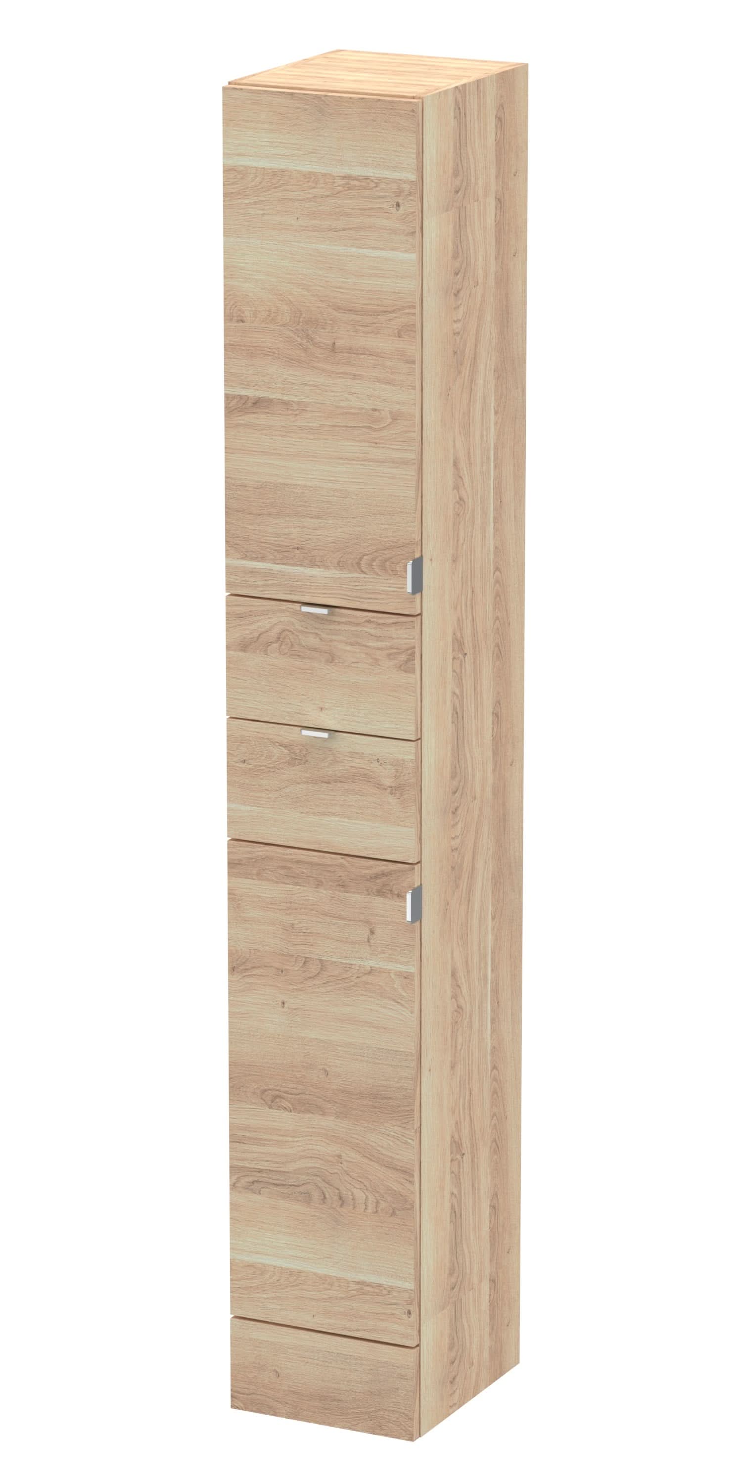 Hudson Reed Fusion Floor Standing Tall Unit 2 Door 2 Drawer, Contemporary Design Bathroom Storage Cabinet in Bleached Oak, 300mm