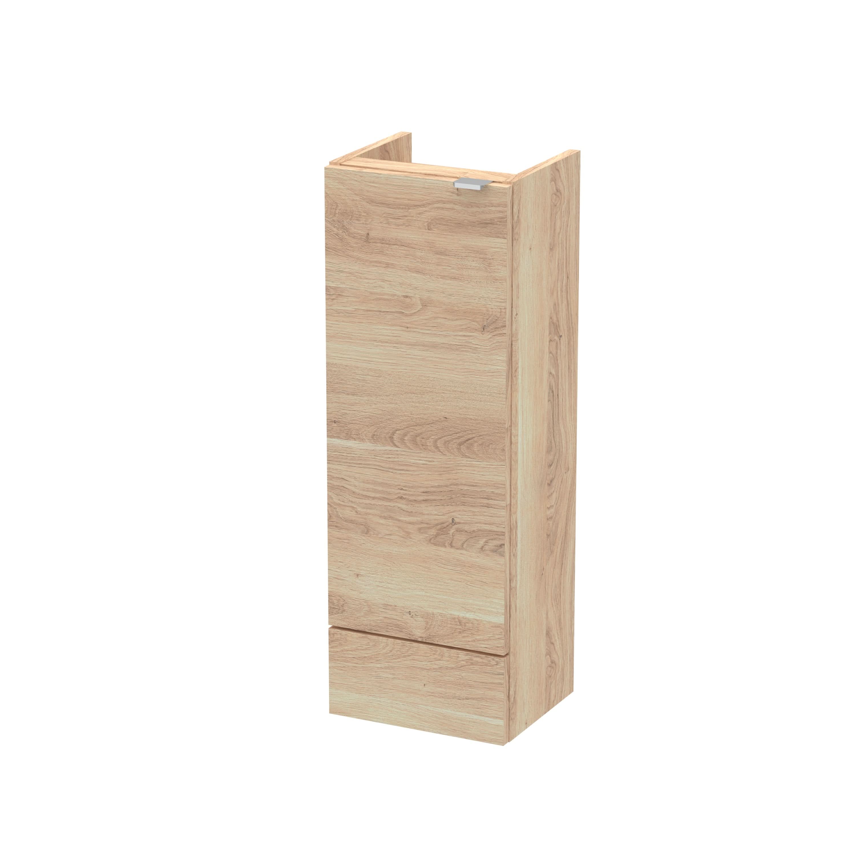 Hudson Reed Fusion Floor Standing Compact Base Unit, Bathroom Vanity Unit with Soft Close Door & Storage in Bleached Oak, 300mm