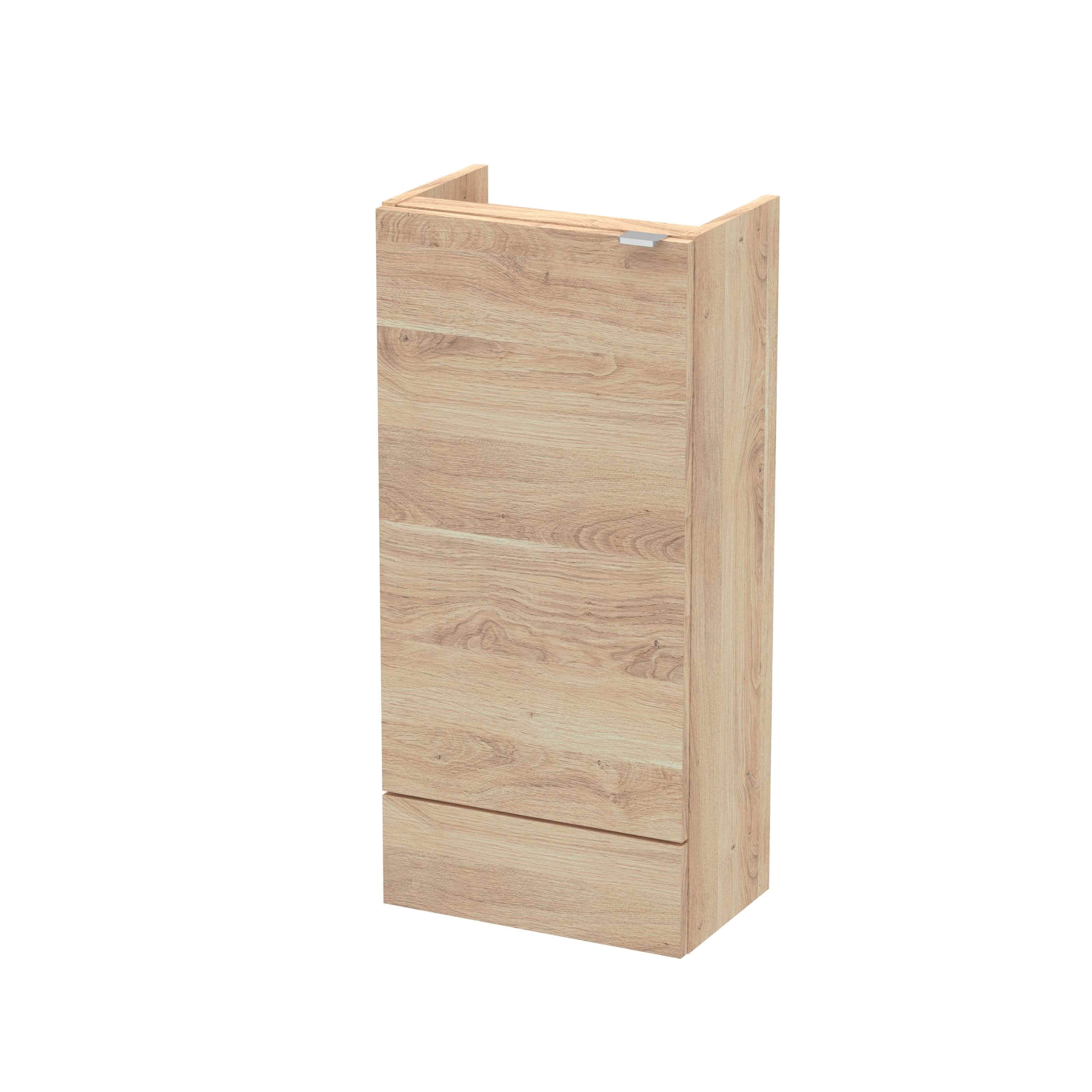 Hudson Reed Fusion Floor Standing Compact Base Unit, Bathroom Vanity Unit with Soft Close Door & Storage in Bleached Oak, 400mm
