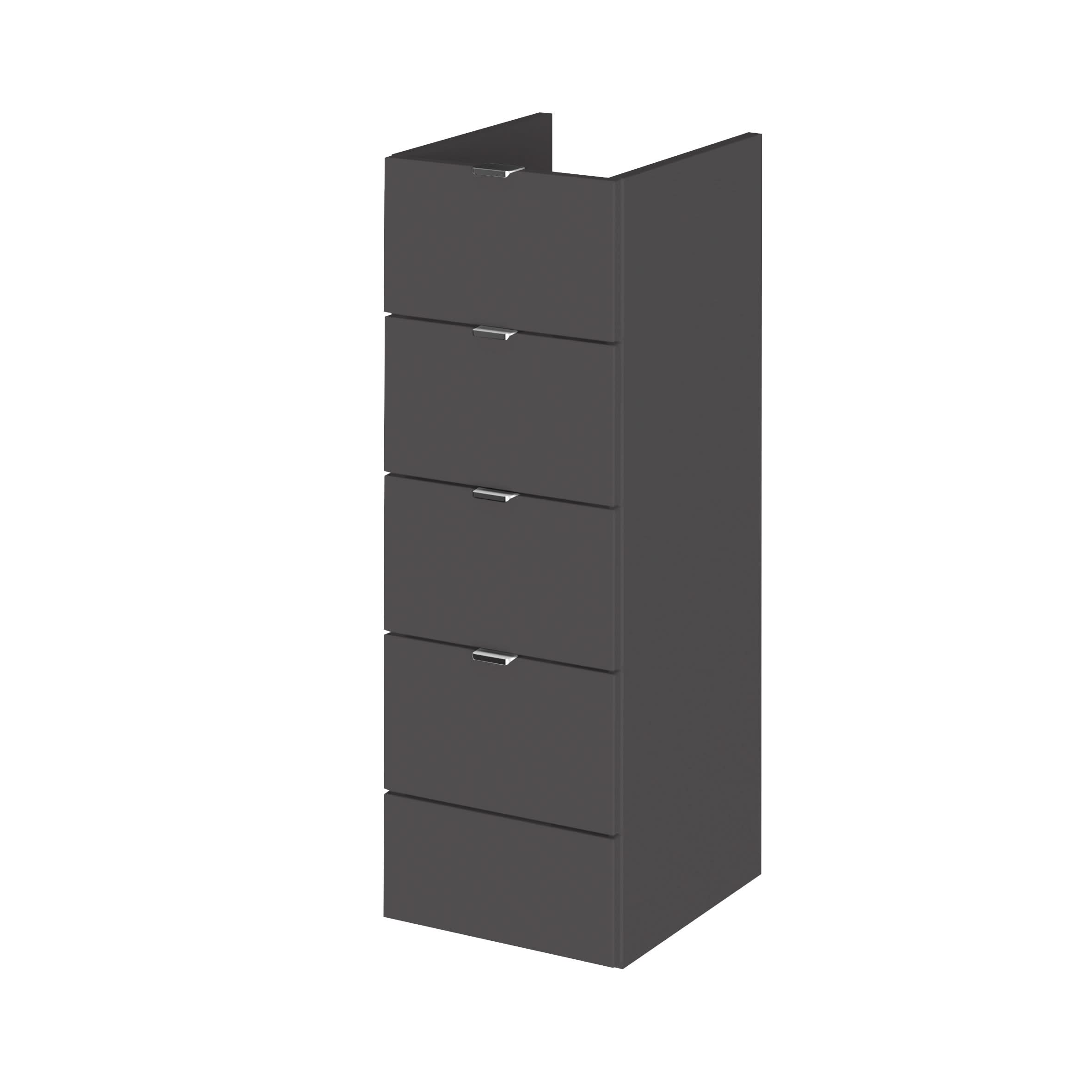 Hudson Reed Fusion Floor Standing 4 Soft Close Drawer Lined Vanity Unit, Compact Bathroom Storage Cabinet in Gloss Grey, 300mm