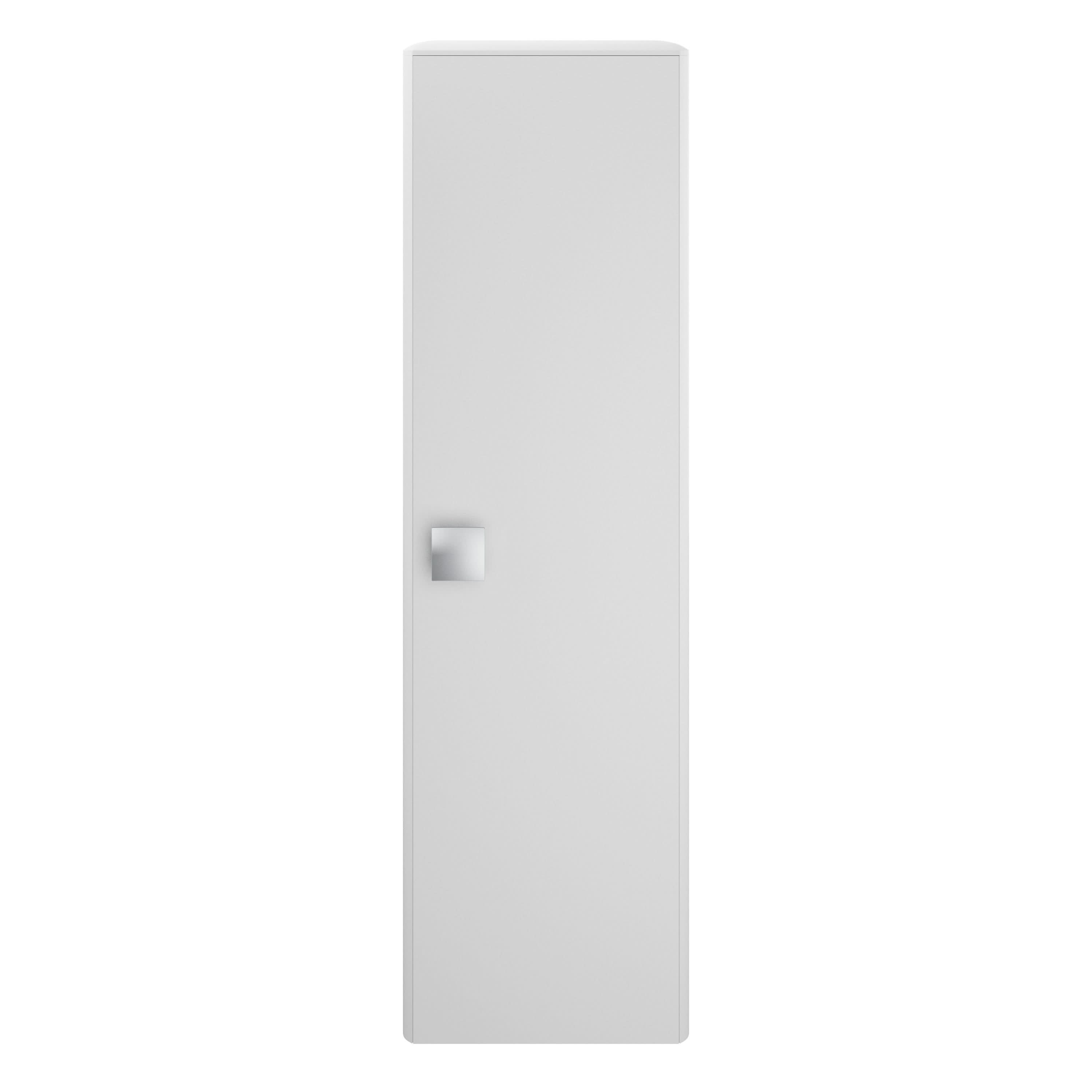 Hudson Reed Sarenna Wall Hung Tall Unit with Soft-Close Door, Modern Curved Design Bathroom Storage Cabinet in Moon White, 350mm