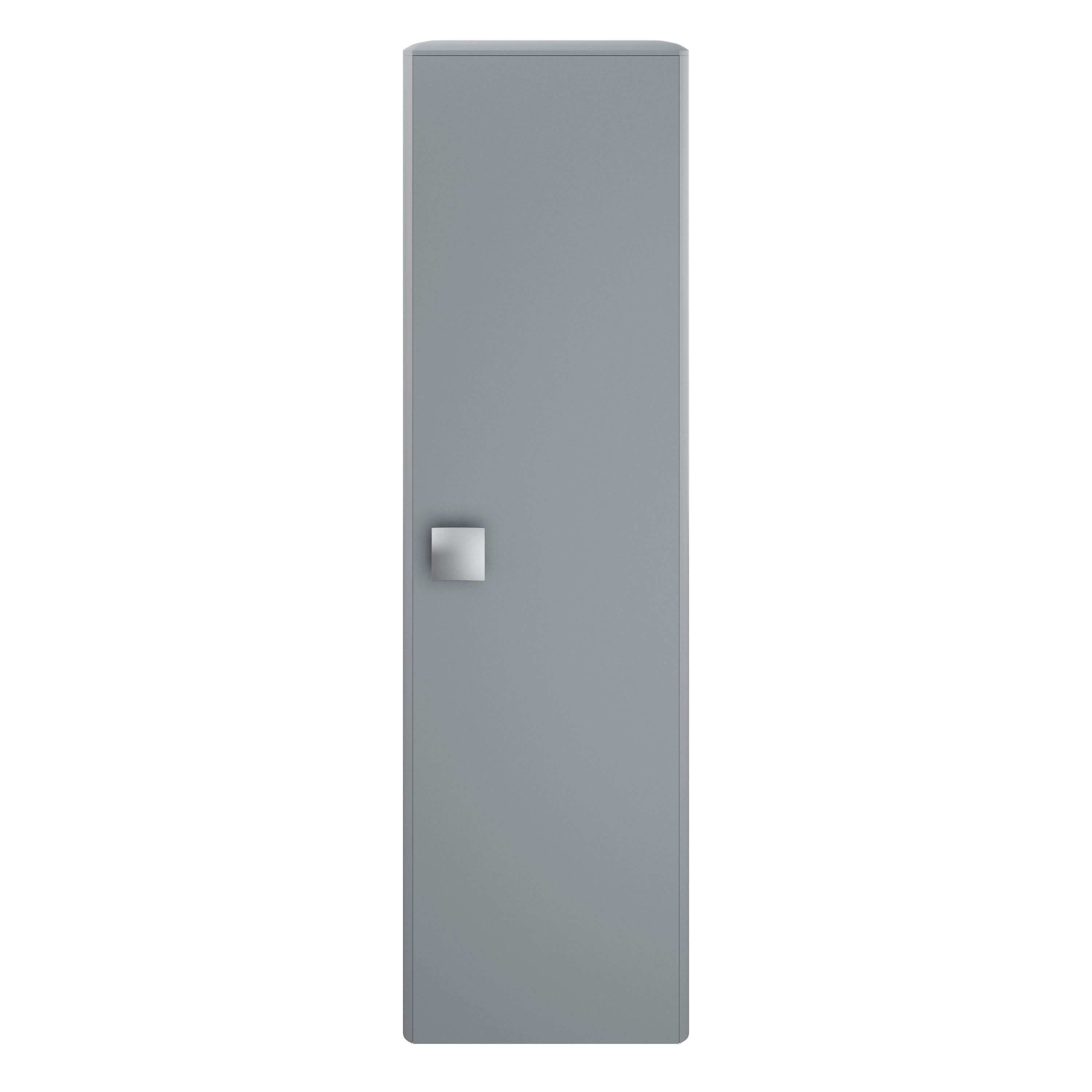 Hudson Reed Sarenna Wall Hung Tall Unit with Soft-Close Door, Modern Curved Design Bathroom Storage Cabinet in Dove Grey, 350mm