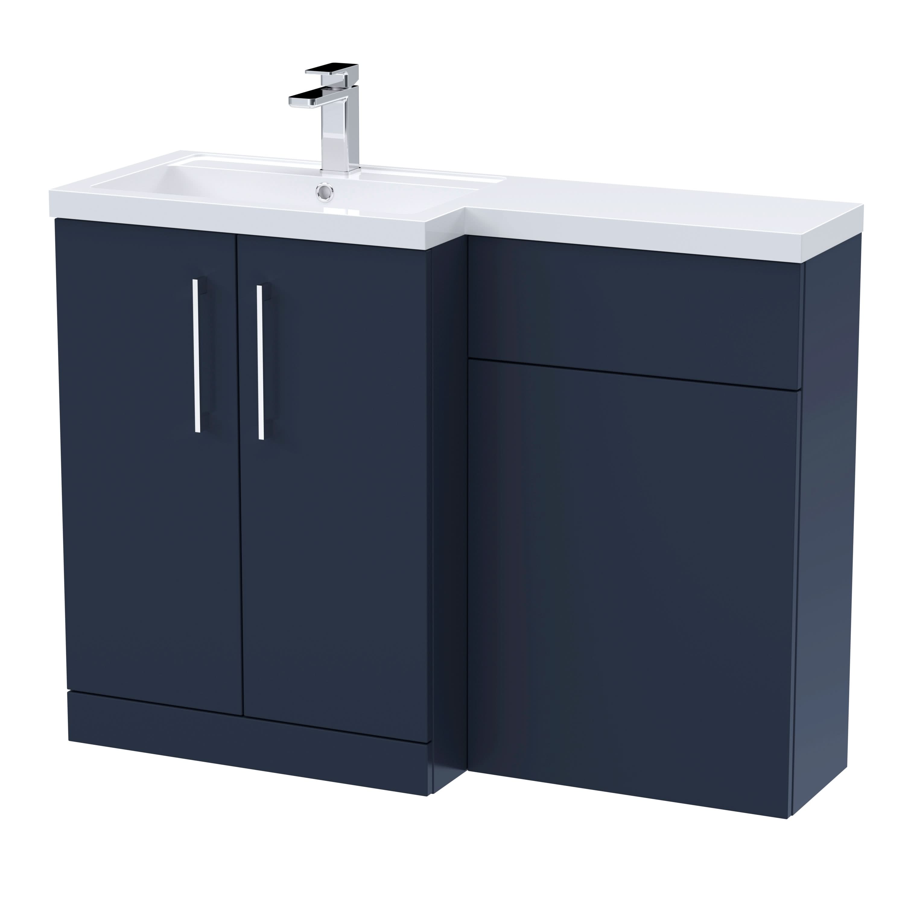 Nuie 1100mm Left Hand Combination, Polymarble Basin Pre-drilled with 1 Tap Hole, Bathroom Storage Unit in Midnight Blue