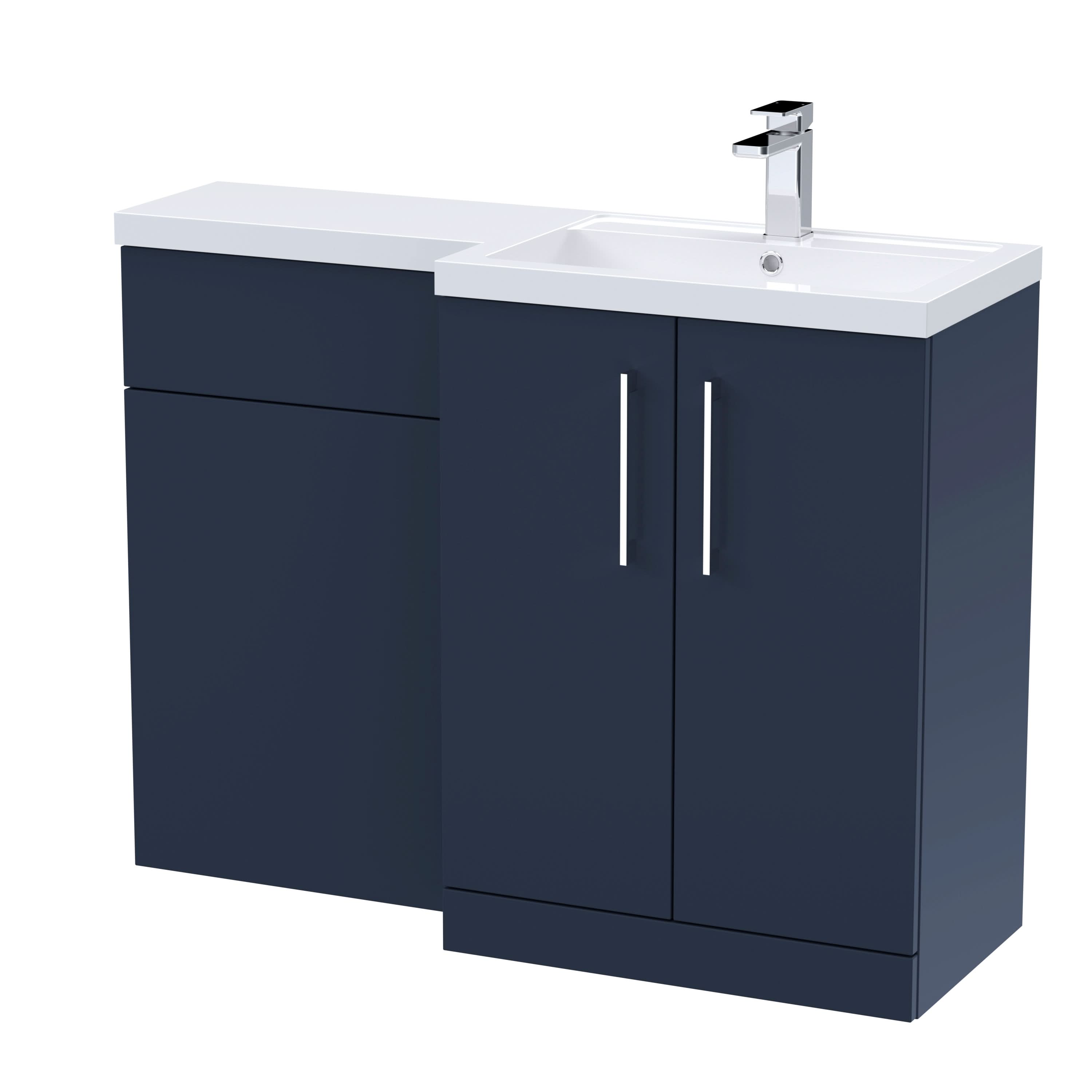 Nuie 1100mm Right Hand Combination, Polymarble Basin Pre-drilled with 1 Tap Hole, Bathroom Storage Unit in Midnight Blue