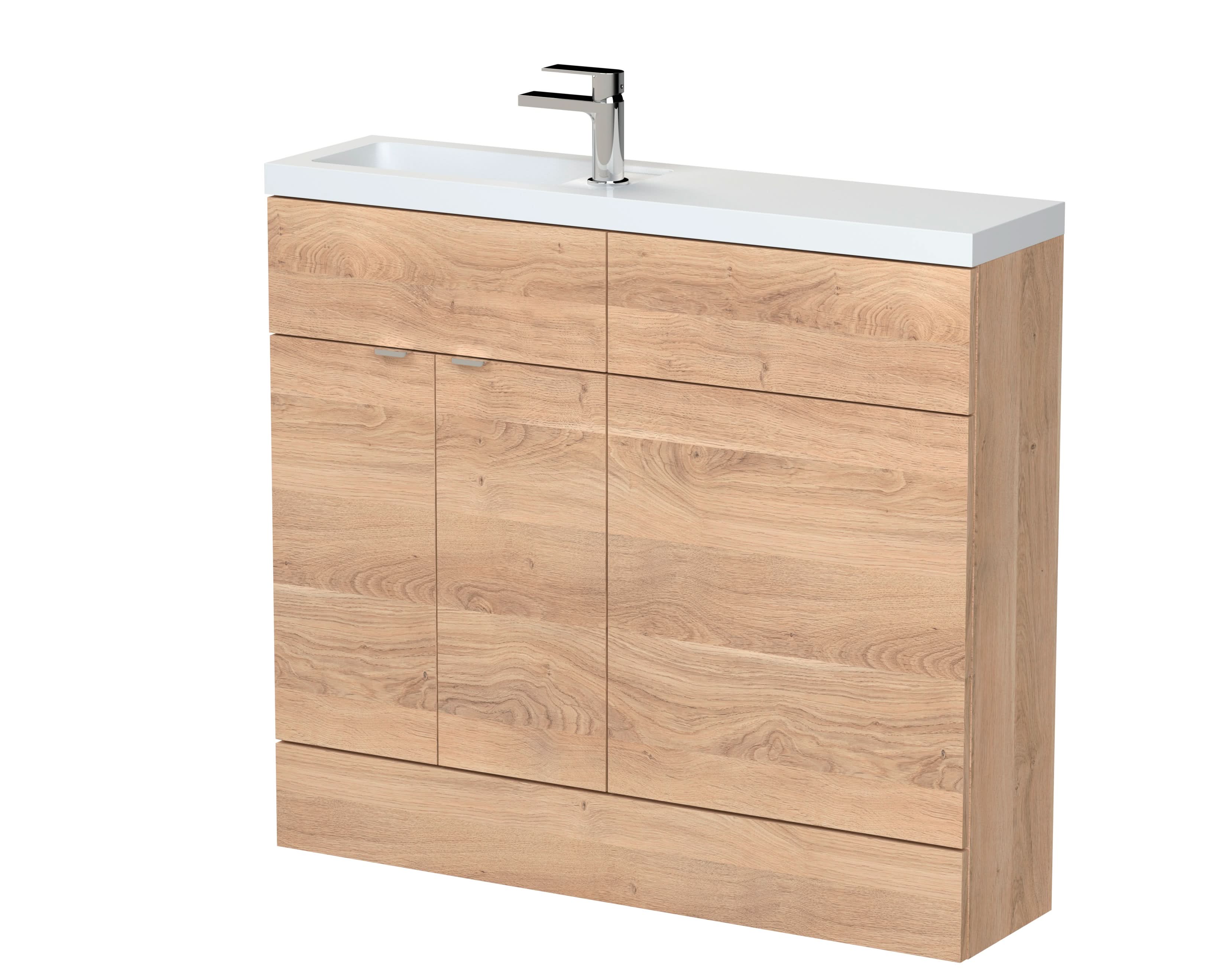 Hudson Reed Fusion Floor Standing Combination Vanity & WC Compact, Bathroom Sorage Unit, Bleached Oak, 1000mm