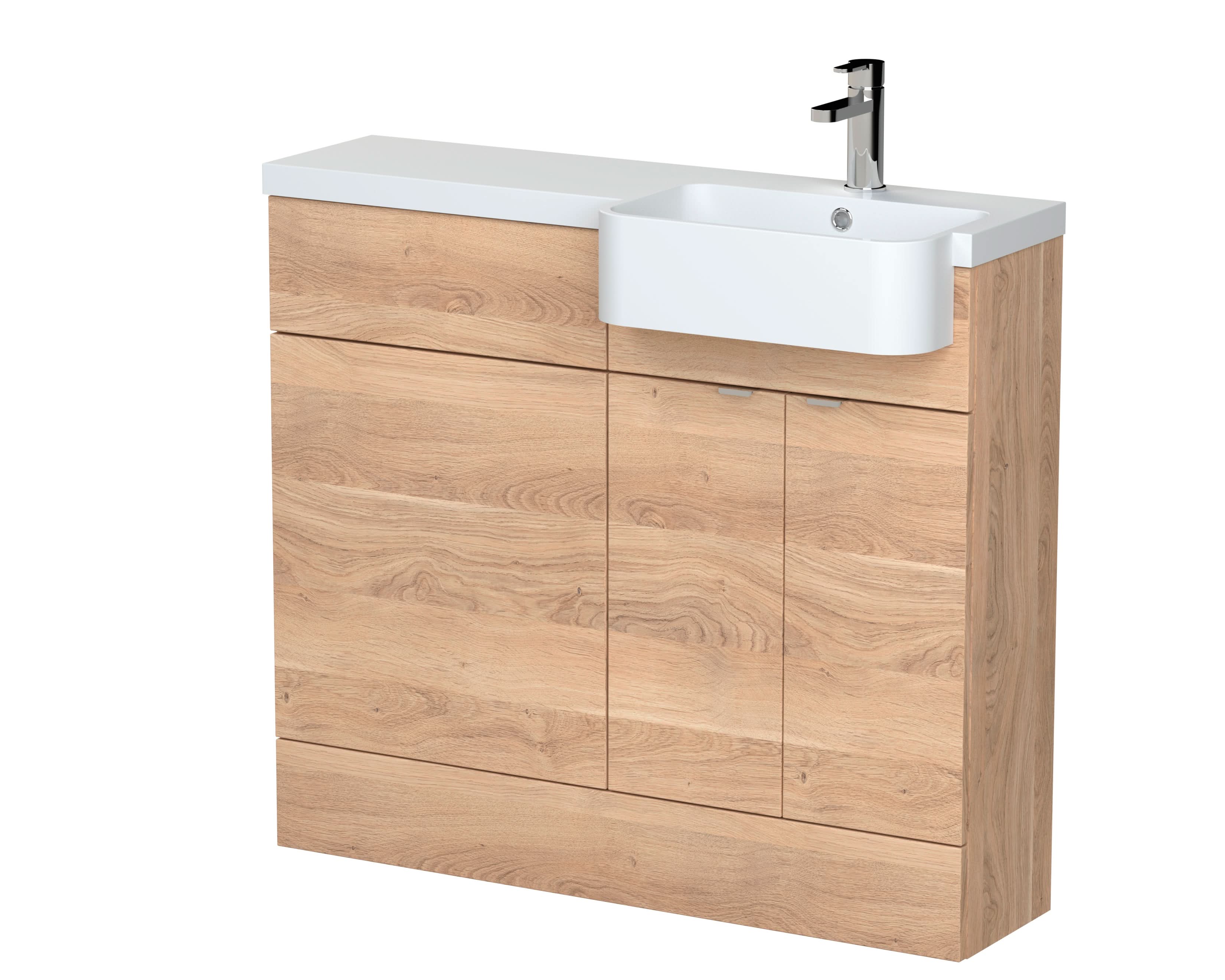 Hudson Reed Fusion Floor Standing Combination Vanity Unit & Right Hand Semi Recessed Basin, Sink Vanity Unit, Bleached Oak, 1000mm