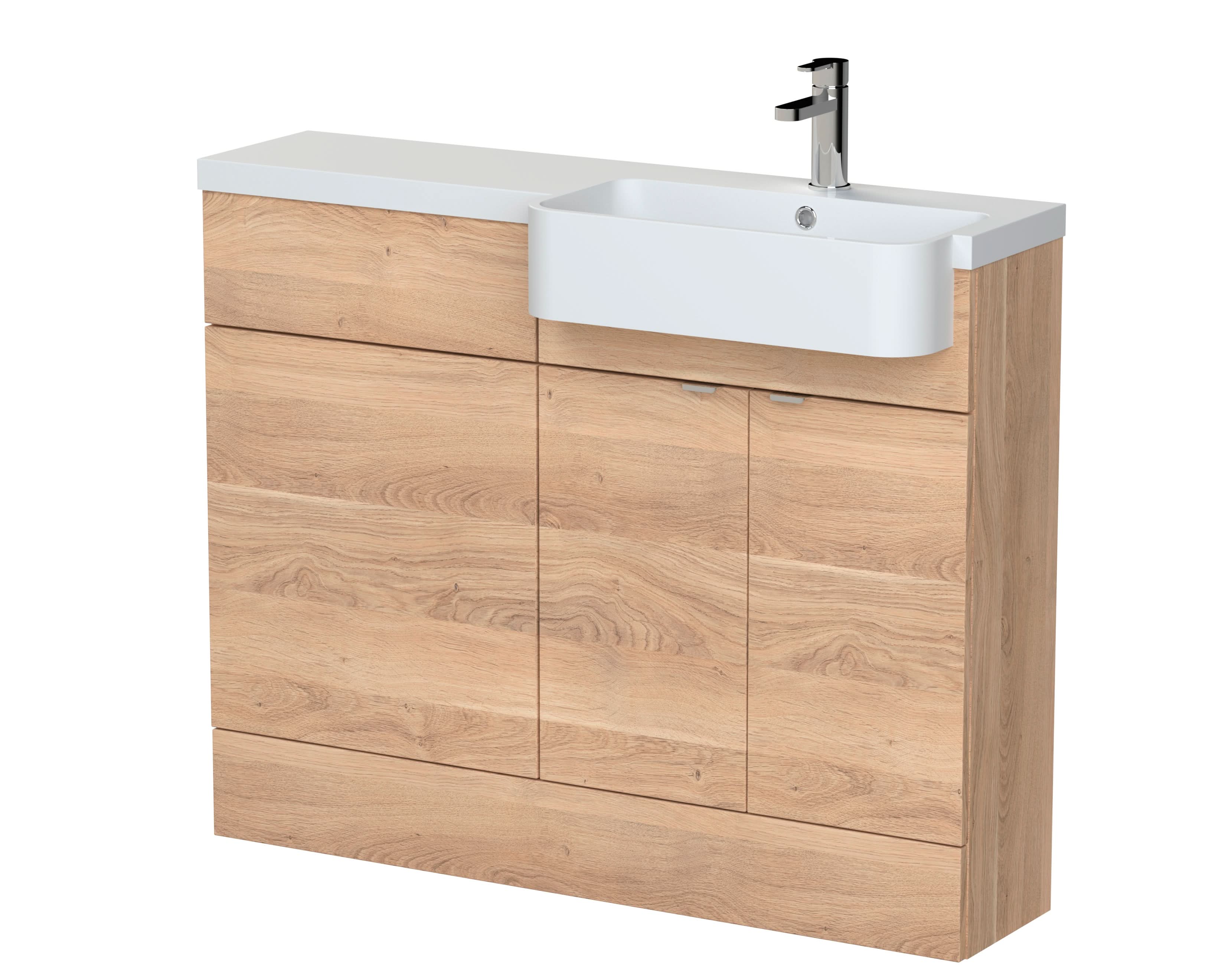 Hudson Reed Fusion Floor Standing Combination Vanity Unit & Right Hand Semi Recessed Basin, Sink Vanity Unit, Bleached Oak, 1100mm