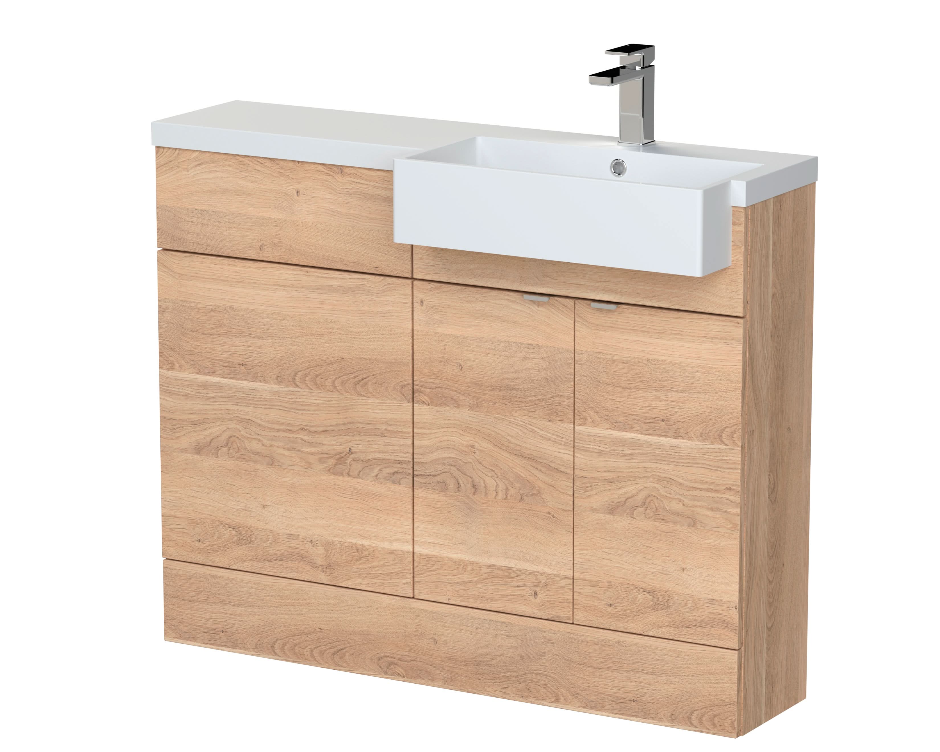 Hudson Reed Fusion Floor Standing Combination Vanity Unit & Right Hand Semi Recessed Basin, Sink Vanity Unit, Bleached Oak, 1100mm