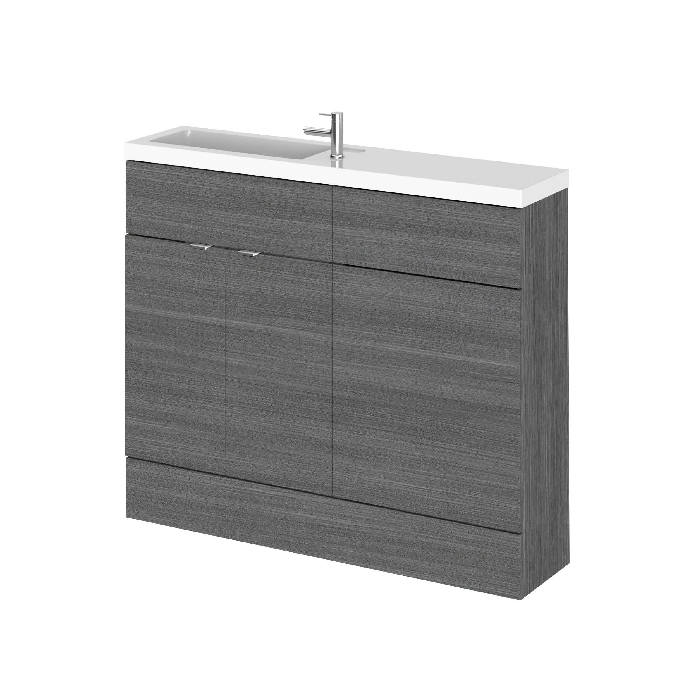 Hudson Reed Fusion Floor Standing 2 Door Vanity Unit & WC Combination Compact, Bathroom Storage Unit, Anthracite Woodgrain, 1000mm