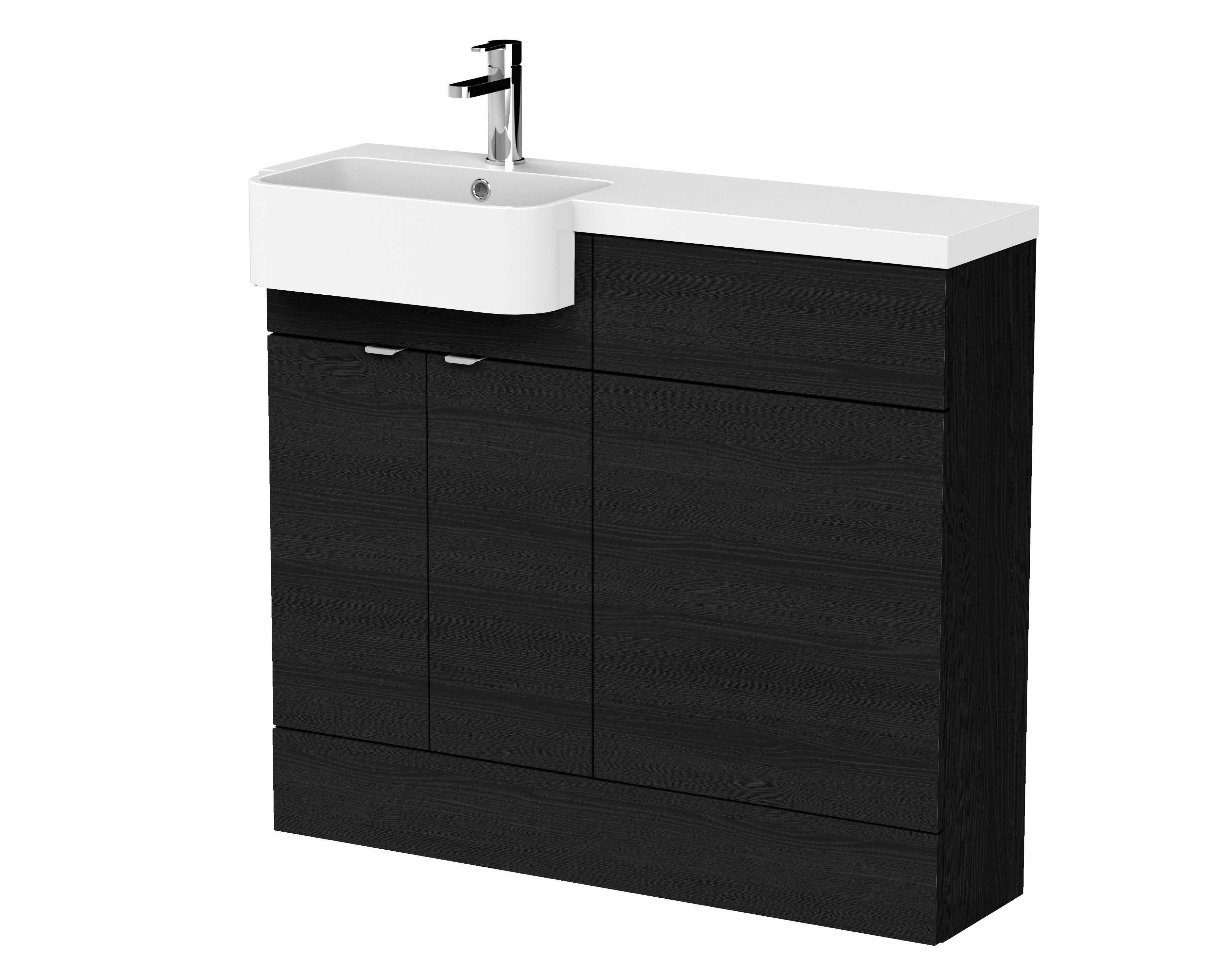 Hudson Reed Fusion Floor Standing 2 Door Vanity Unit & WC with Left Hand Semi Recessed Basin Combination, Sink Vanity Unit, Charcoal Black, 1000mm