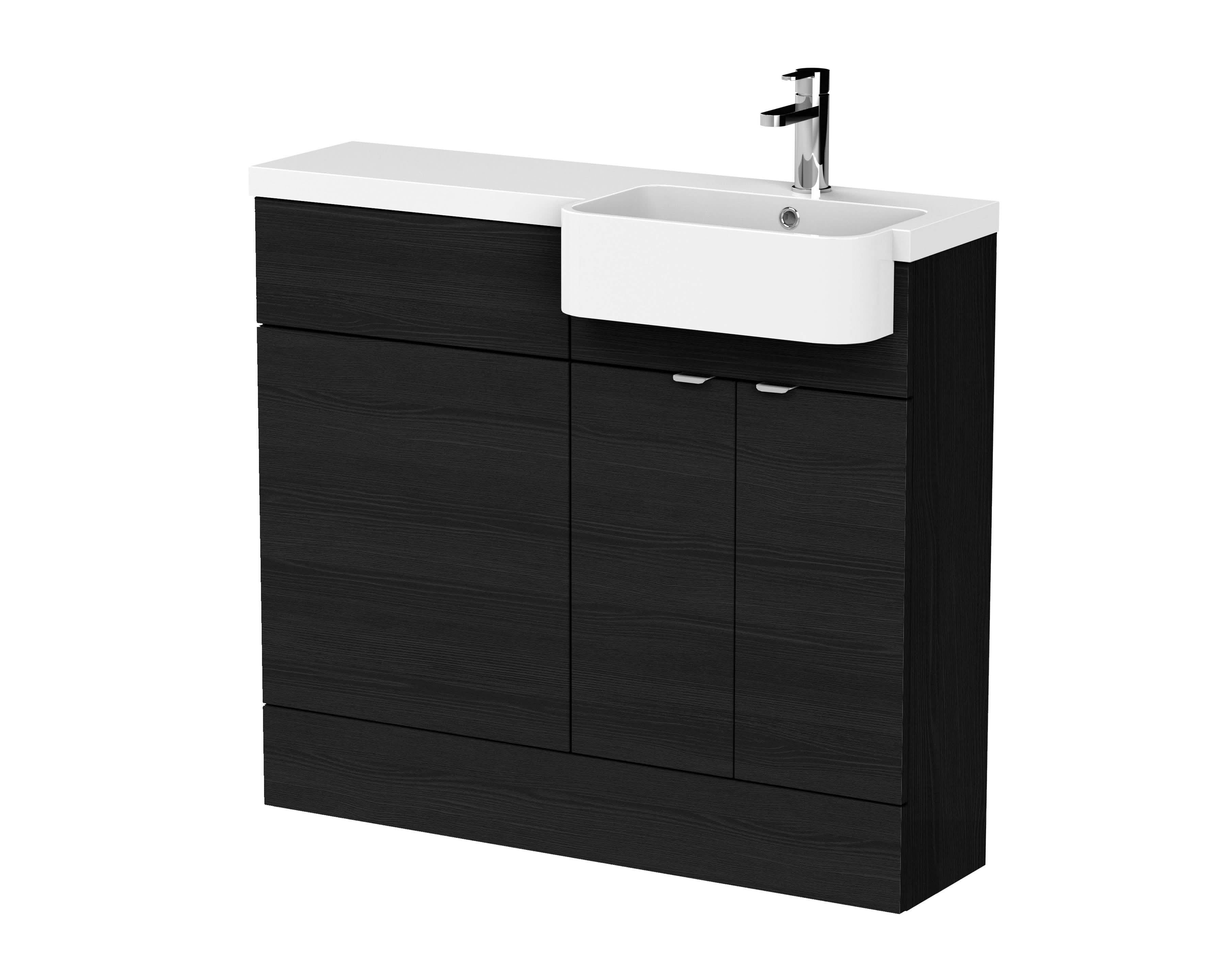 Hudson Reed Fusion Floor Standing 2 Door Vanity Unit & WC with Right Hand Semi Recessed Basin Combination, Sink Vanity Unit, Charcoal Black, 1000mm