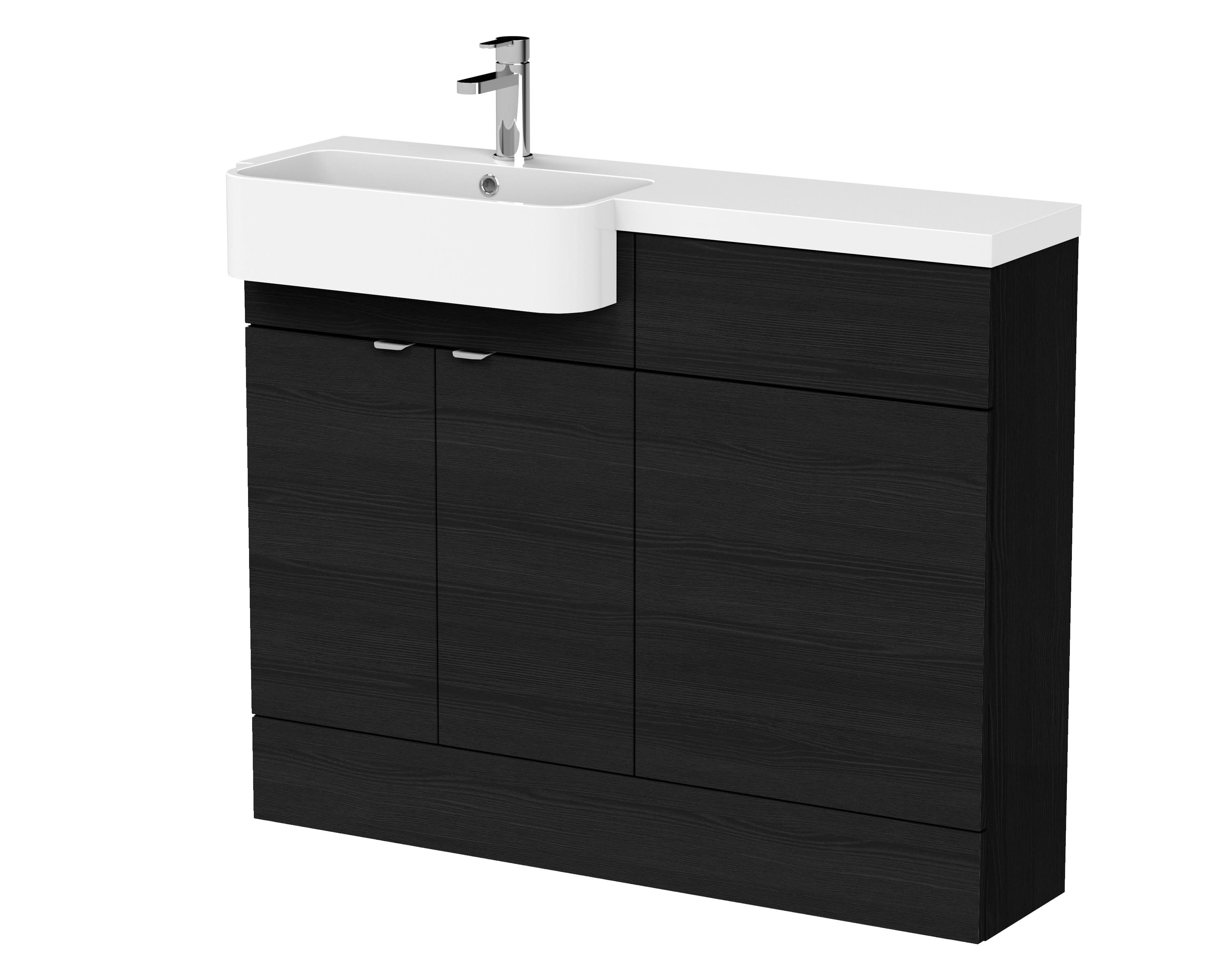 Hudson Reed Fusion Floor Standing 2 Door Vanity Unit & WC with Left Hand Semi Recessed Basin Combination, Sink Vanity Unit, Charcoal Black, 1100mm