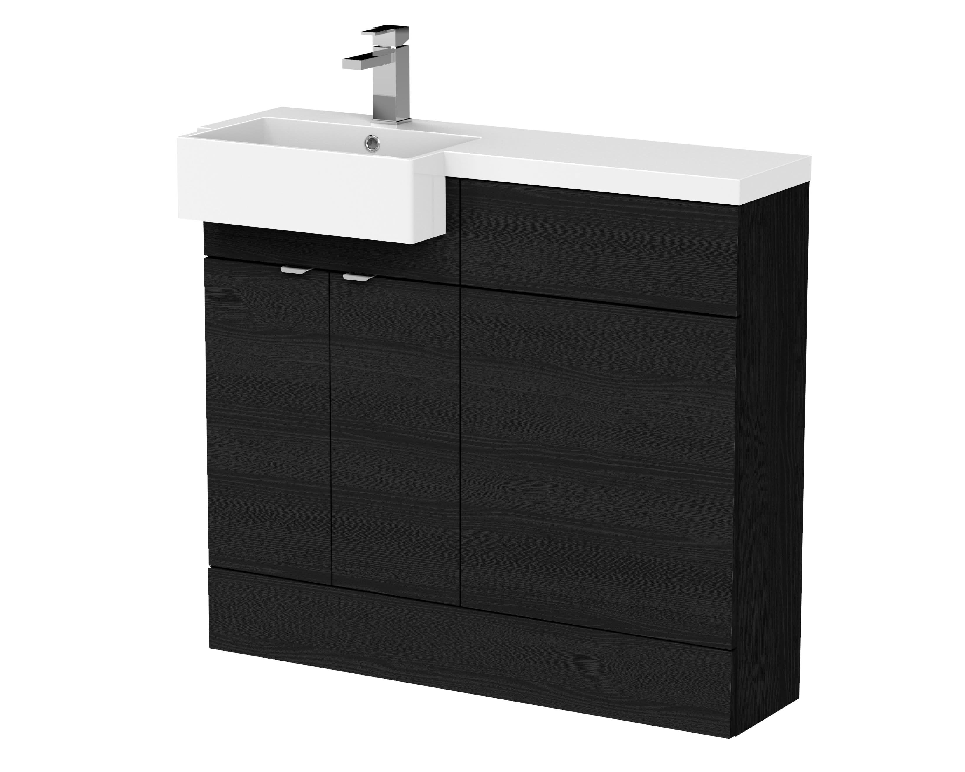 Hudson Reed Fusion Floor Standing 2 Door Vanity Unit & WC with Left Hand Semi Recessed Basin Combination, Sink Vanity Unit, Charcoal Black, 1000mm