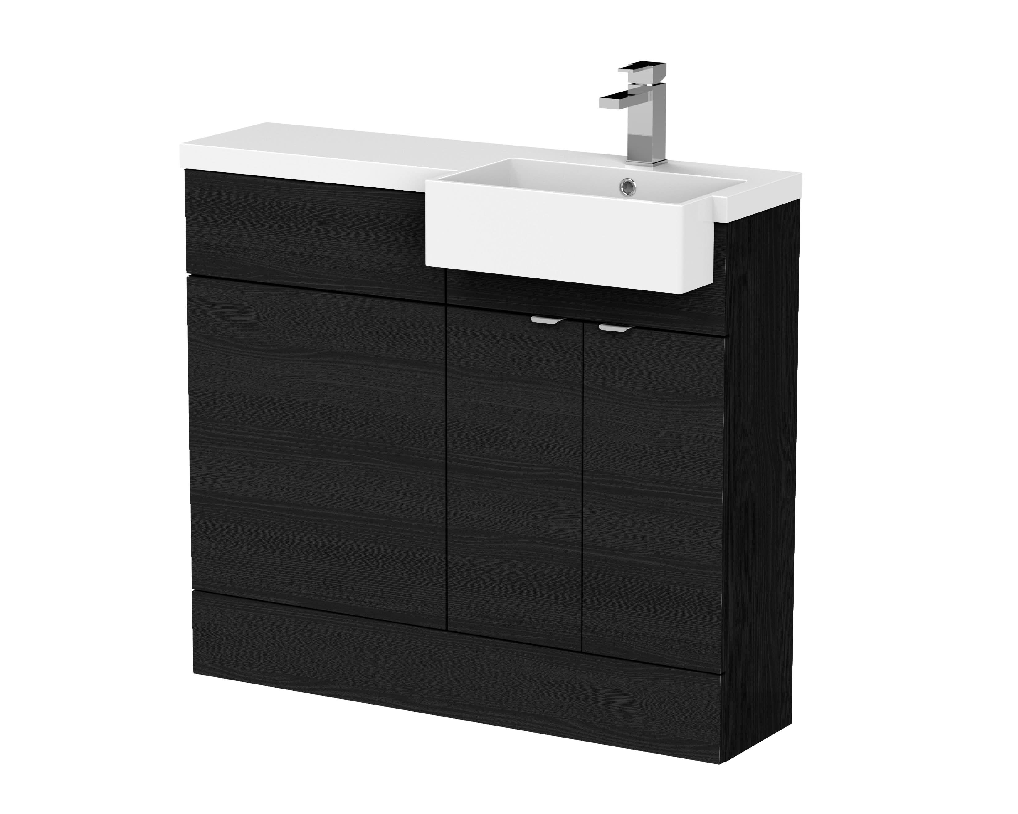 Hudson Reed Fusion Floor Standing 2 Door Vanity Unit & WC with Right Hand Semi Recessed Basin Combination, Sink Vanity Unit, Charcoal Black, 1000mm