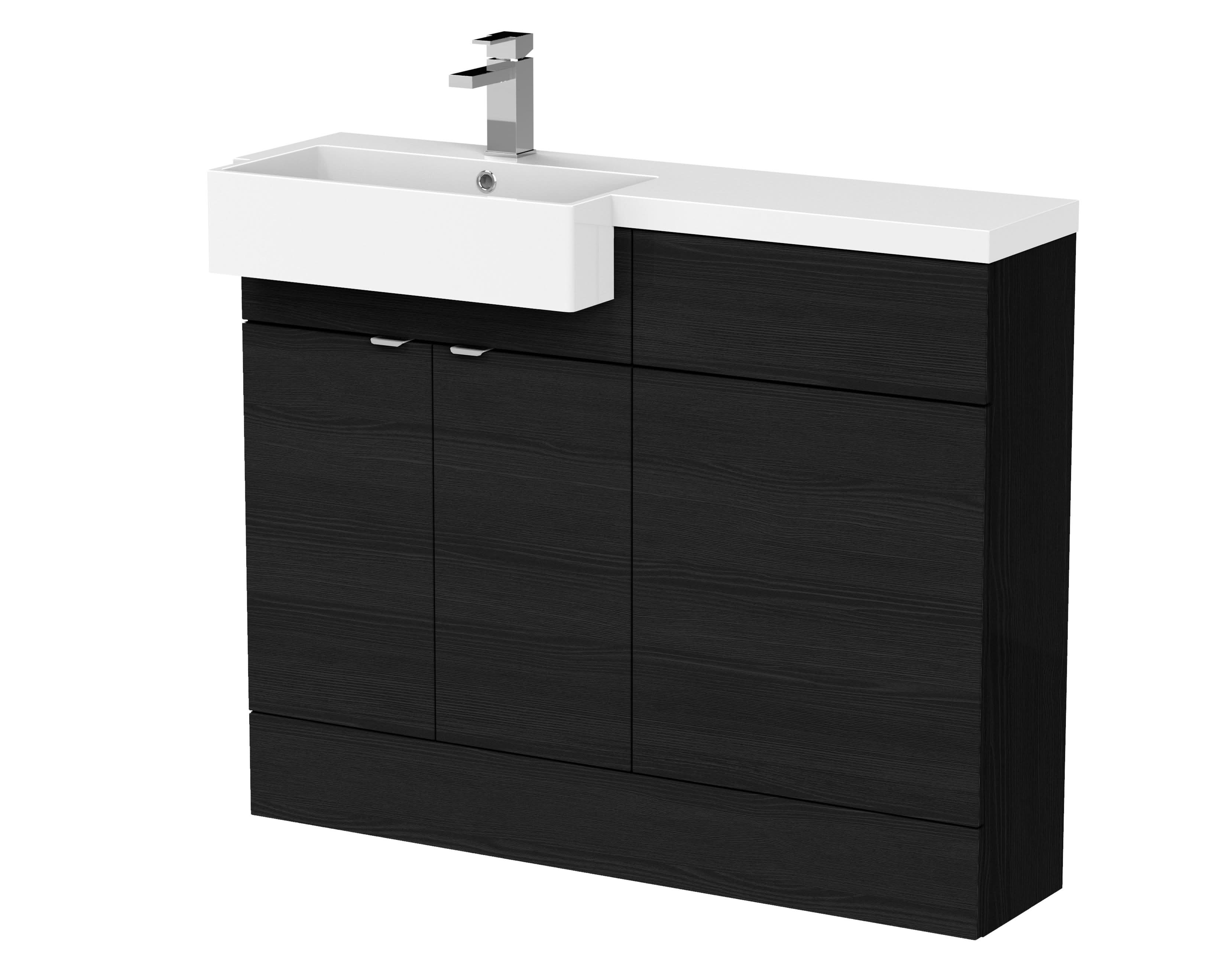Hudson Reed Fusion Floor Standing 2 Door Vanity Unit & WC with Left Hand Semi Recessed Basin Combination, Sink Vanity Unit, Charcoal Black, 1100mm