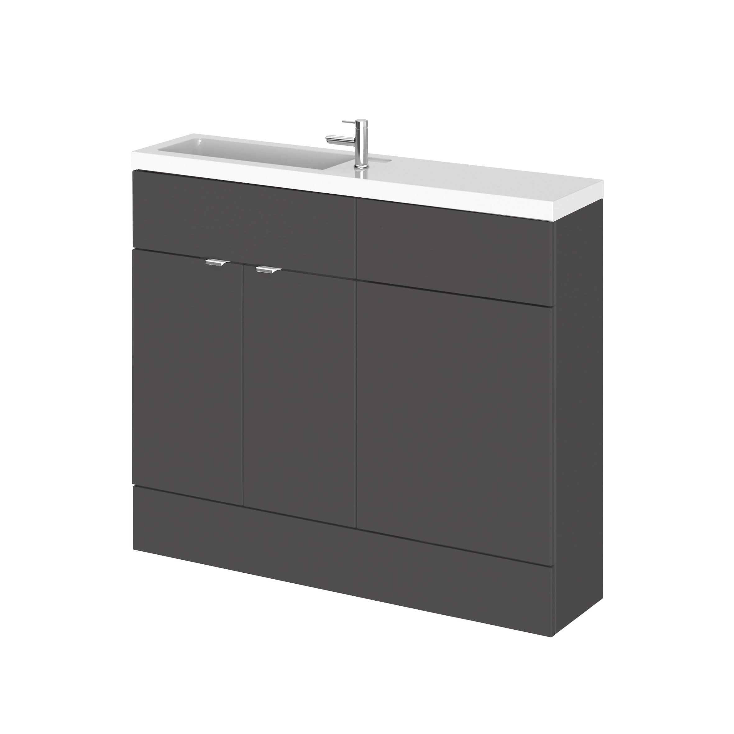 Hudson Reed Fusion Floor Standing 2 Door Vanity Unit & WC Combination Compact, Bathroom Storage Unit, Gloss Grey, 1000mm