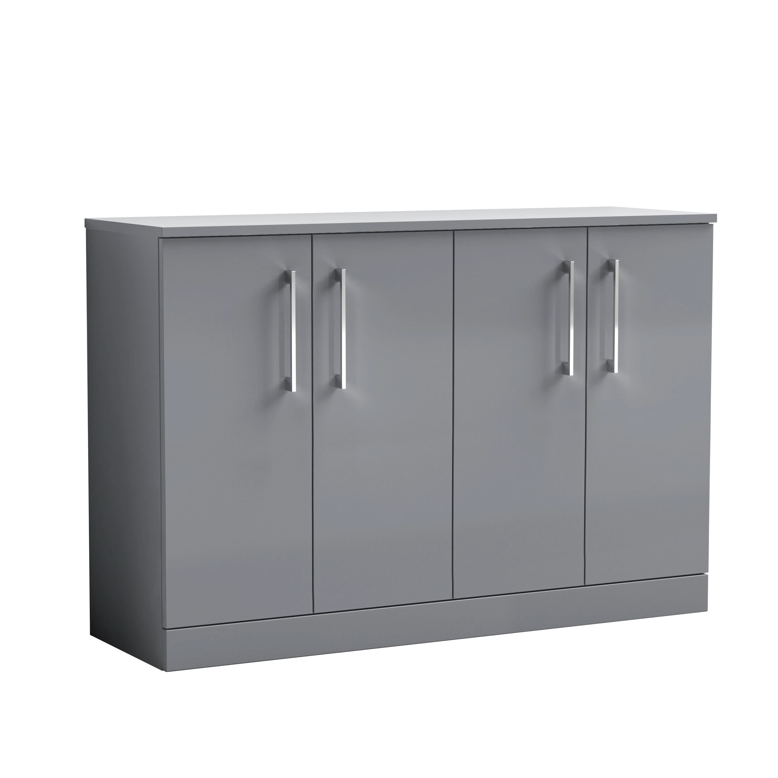 Nuie Arno Floor Standing 4 Door Vanity Unit with Laminate Worktop, Sleek Sink Vanity Unit in Satin Grey, 1200mm
