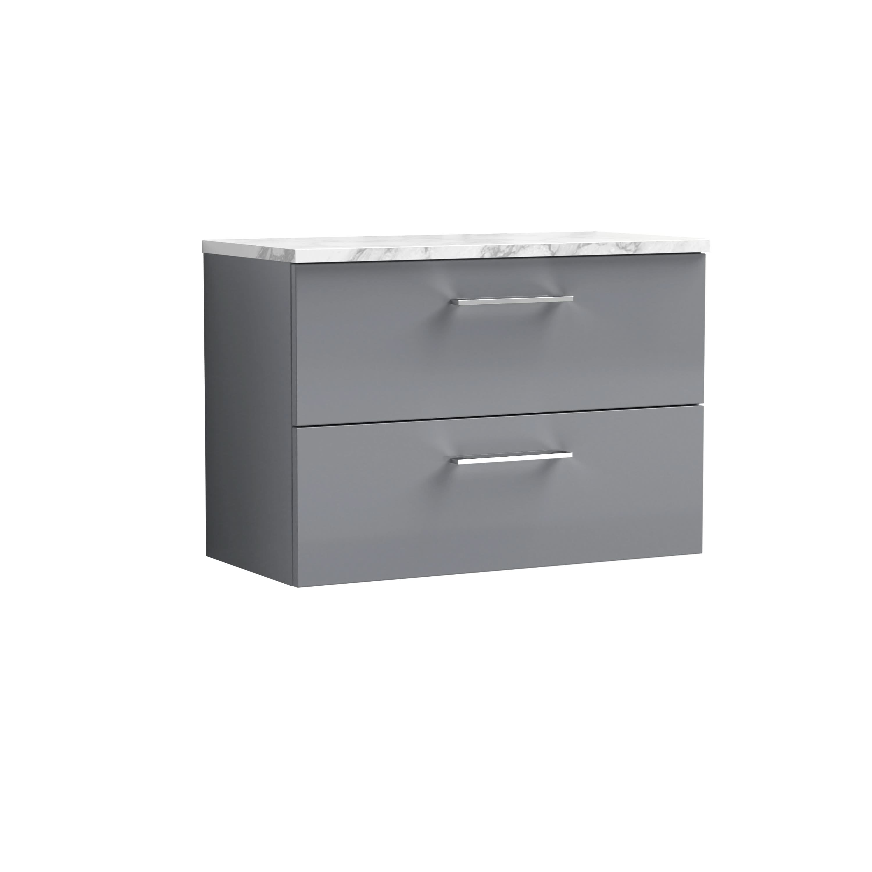 Nuie Arno Wall Hung 2-Drawer Modern Vanity Unit with Satin Grey Laminate Worktop, Stylish Counter Top Vanity Unit in Satin Grey, 800mm