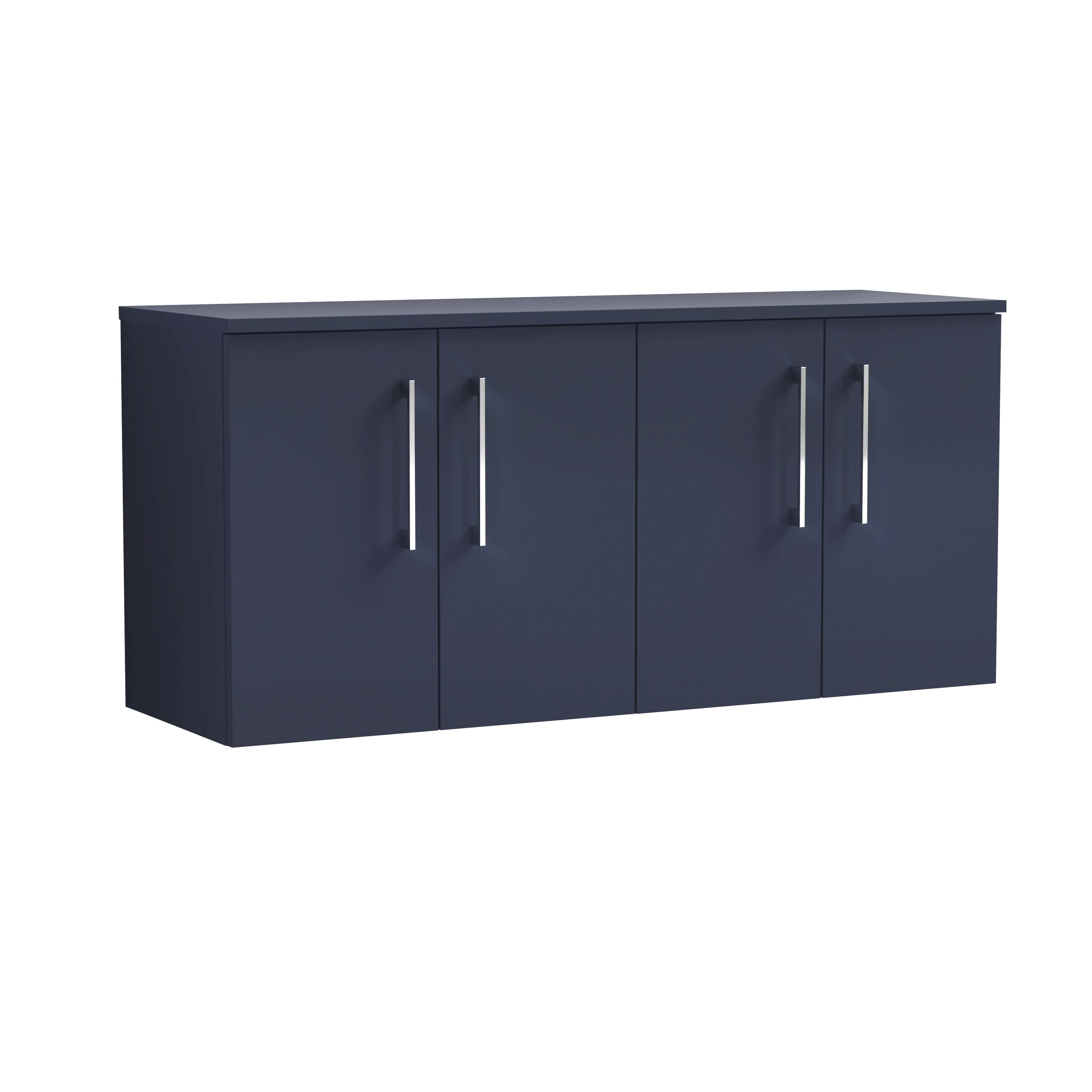 Nuie Arno Wall Hung 4-Door Vanity Unit & Black Worktop, Stylish Counter Top Vanity Unit in Midnight Blue, 1200mm