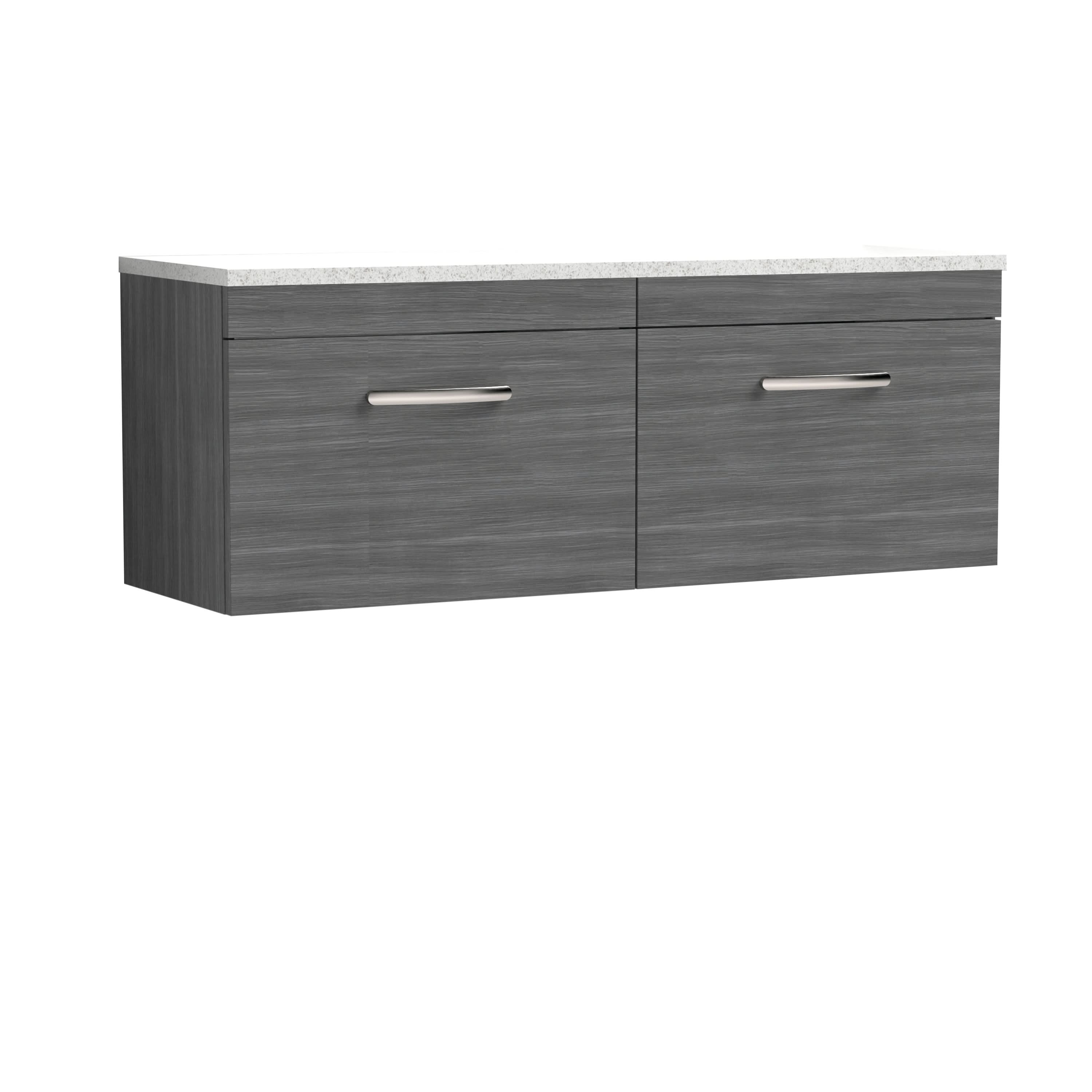 Nuie Arno Wall Hung 2-Drawer Vanity Unit with Laminate Worktop in Bellato Grey, Elegant Counter Top Vanity Unit in Anthracite Woodgrain, 1200mm