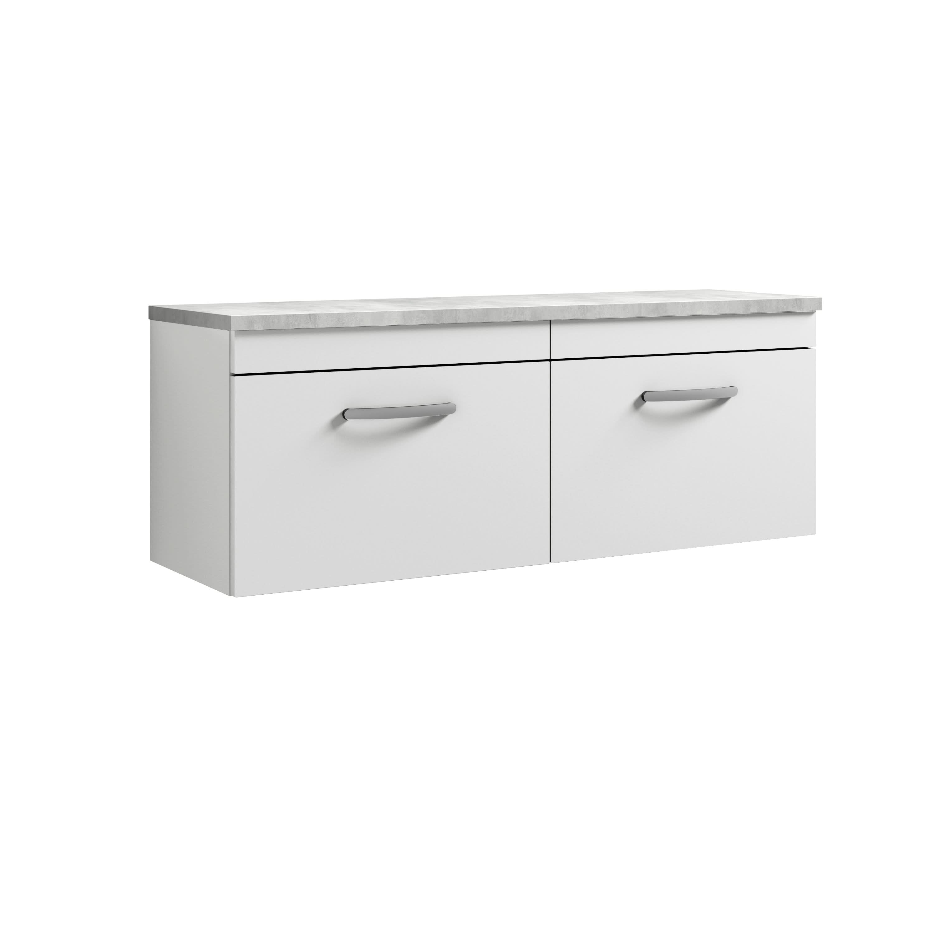 Nuie Arno Wall Hung Vanity Unit with 2 Soft-Close Drawers & Gloss White Laminate Top, Modern Counter Top Vanity Unit in Gloss White, 1200mm
