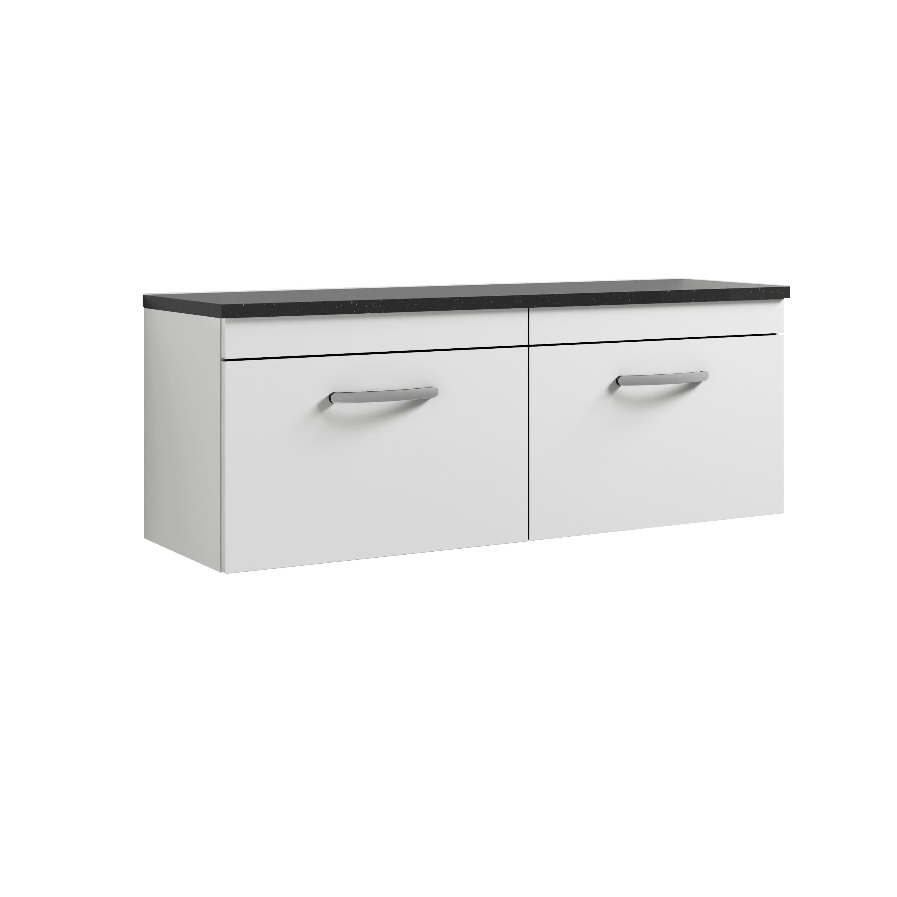 Nuie Arno Wall Hung Vanity Unit with 2 Soft-Close Drawers & Gloss White Laminate Top, Modern Counter Top Vanity Unit in Gloss White, 1200mm