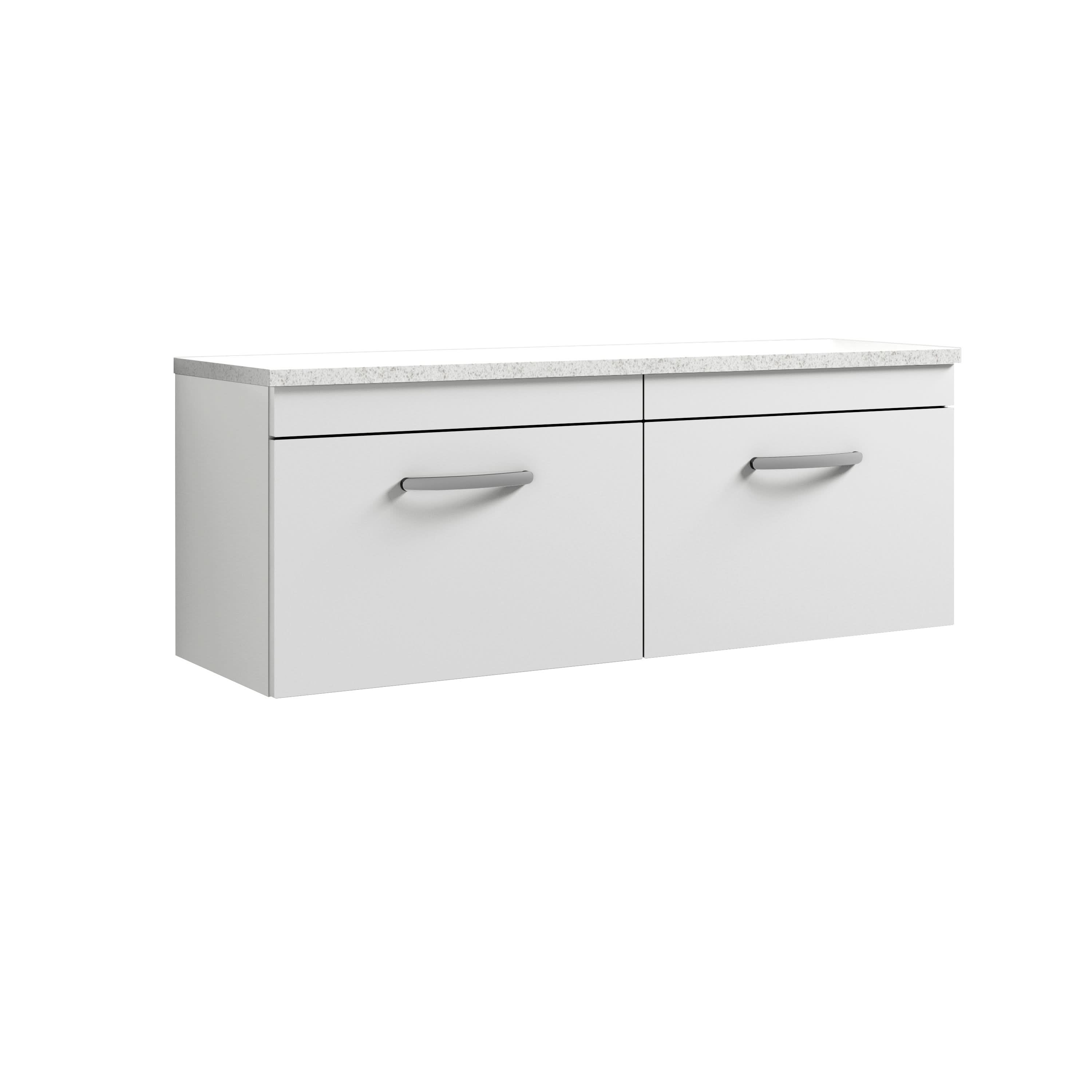 Nuie Arno Wall Hung Vanity Unit with 2 Soft-Close Drawers & Bellato Grey Laminate Top, Modern Counter Top Vanity Unit in Gloss White, 1200mm