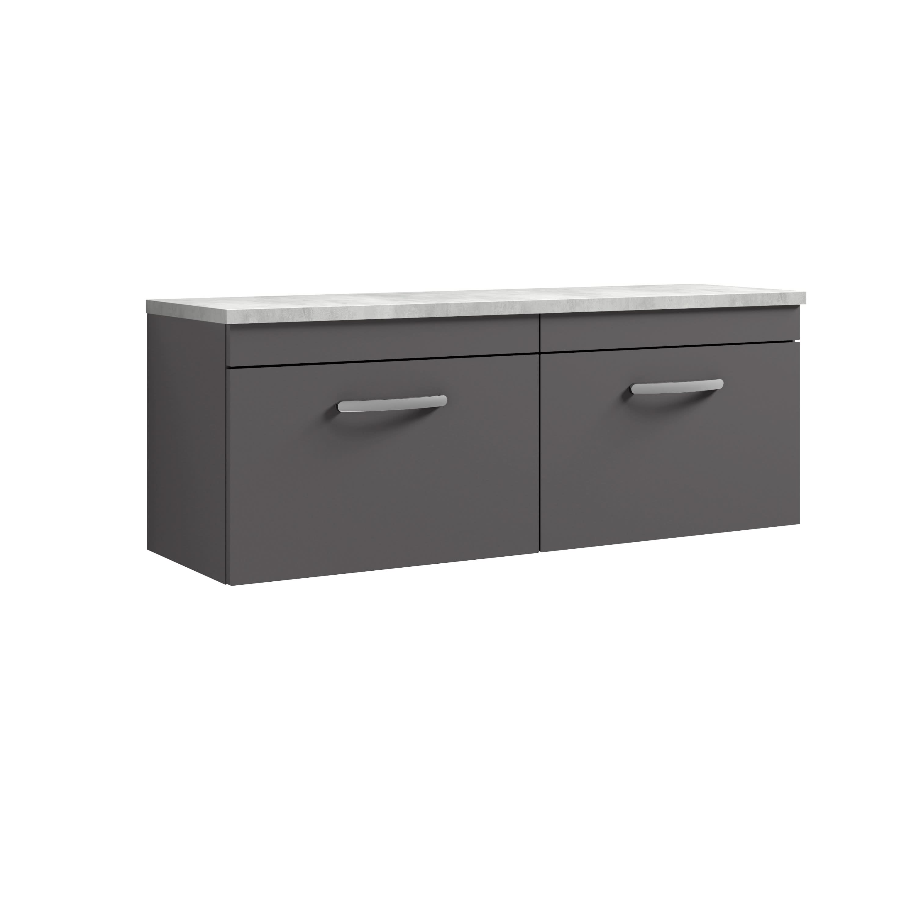Nuie Athena Wall Hung 2-Drawer Vanity Unit with Laminate Worktop in Gloss Grey, Sleek Counter Top Vanity Unit in Gloss Grey, 1200mm