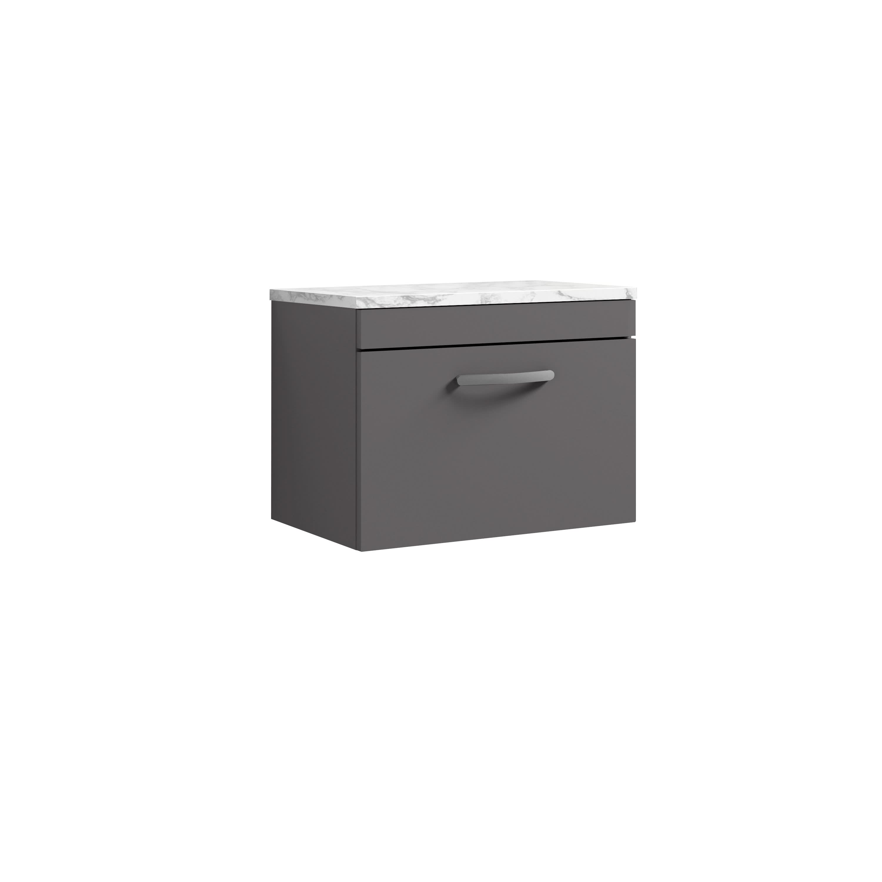 Nuie Athena Wall Hung 1-Drawer Vanity Unit with Laminate Worktop in Gloss Grey, Sleek Counter Top Vanity Unit in Gloss Grey, 600mm