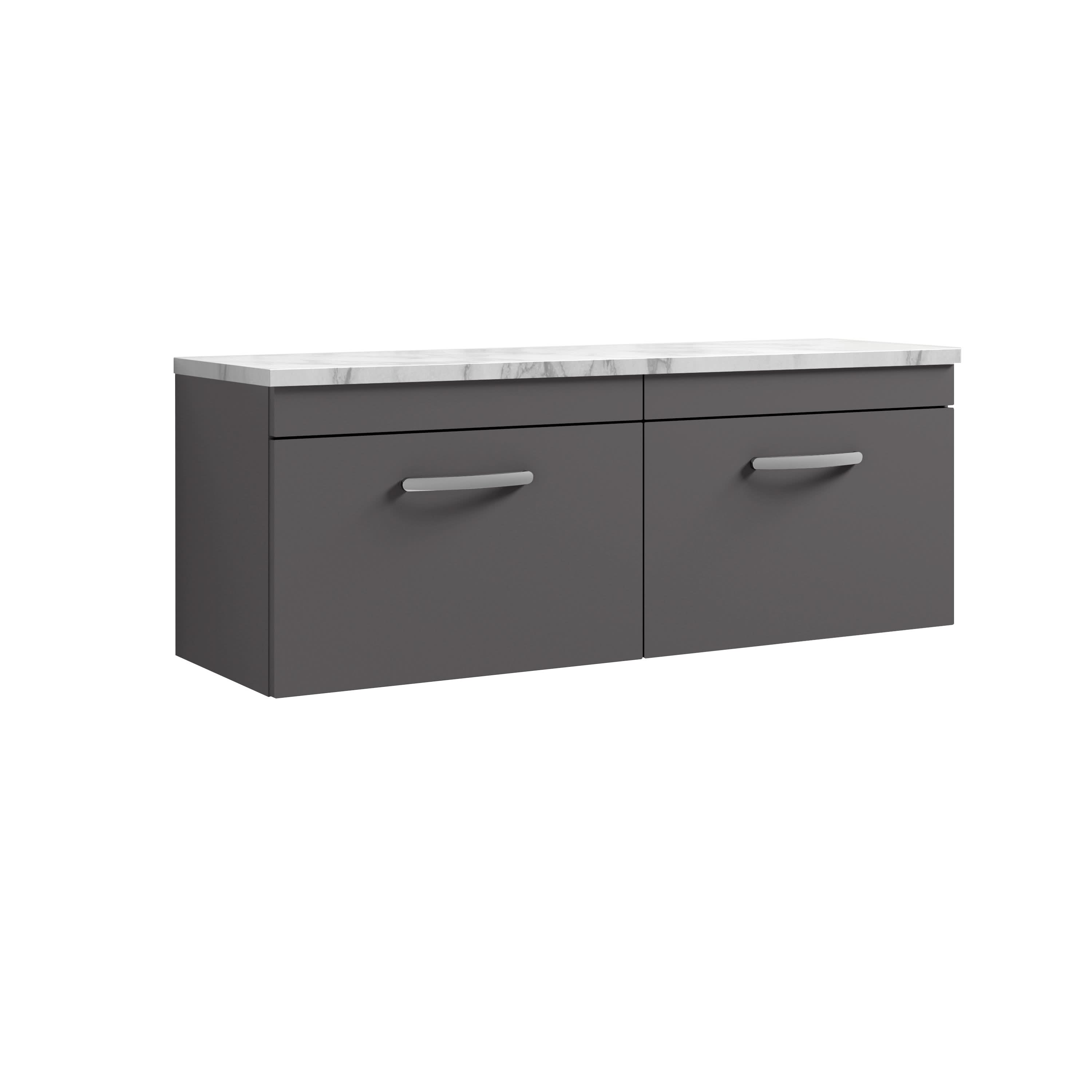 Nuie Athena Wall Hung 2-Drawer Vanity Unit & Bellato Grey Laminate Worktop, Counter Top Vanity Unit in Gloss Grey, 1200mm
