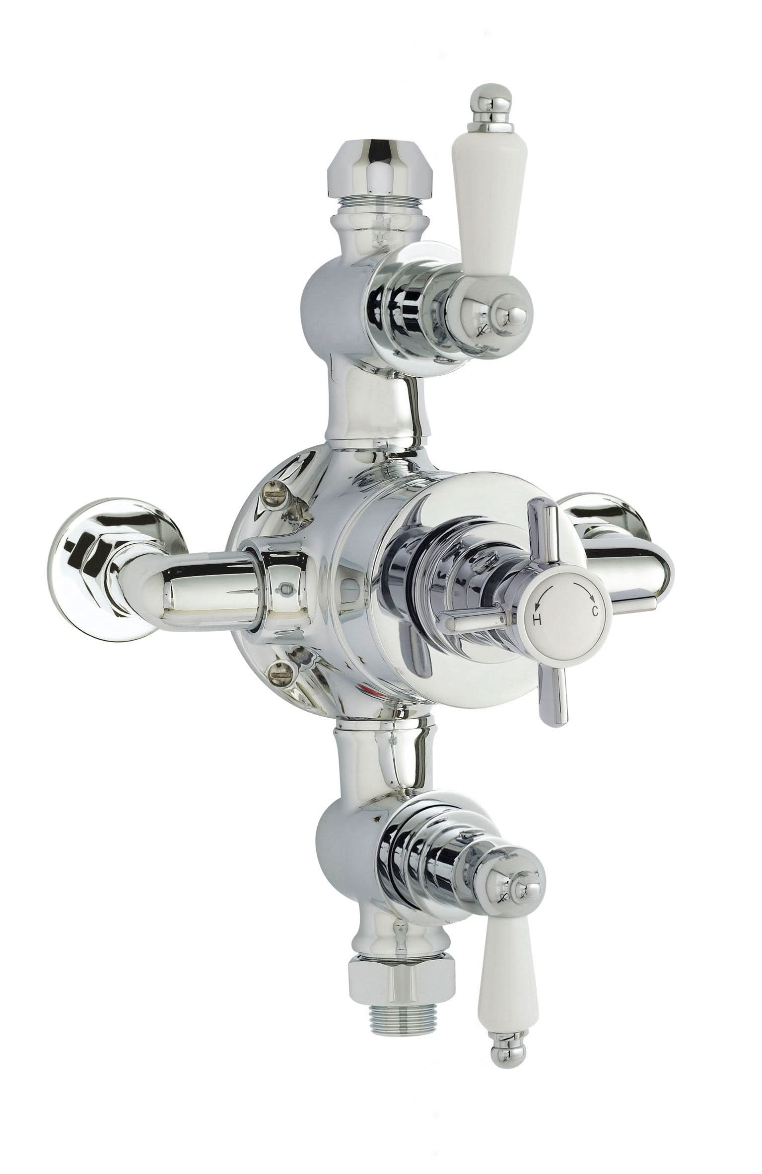 Nuie Edwardian Triple Handle 2 Outlet Exposed Shower Valve - Chrome